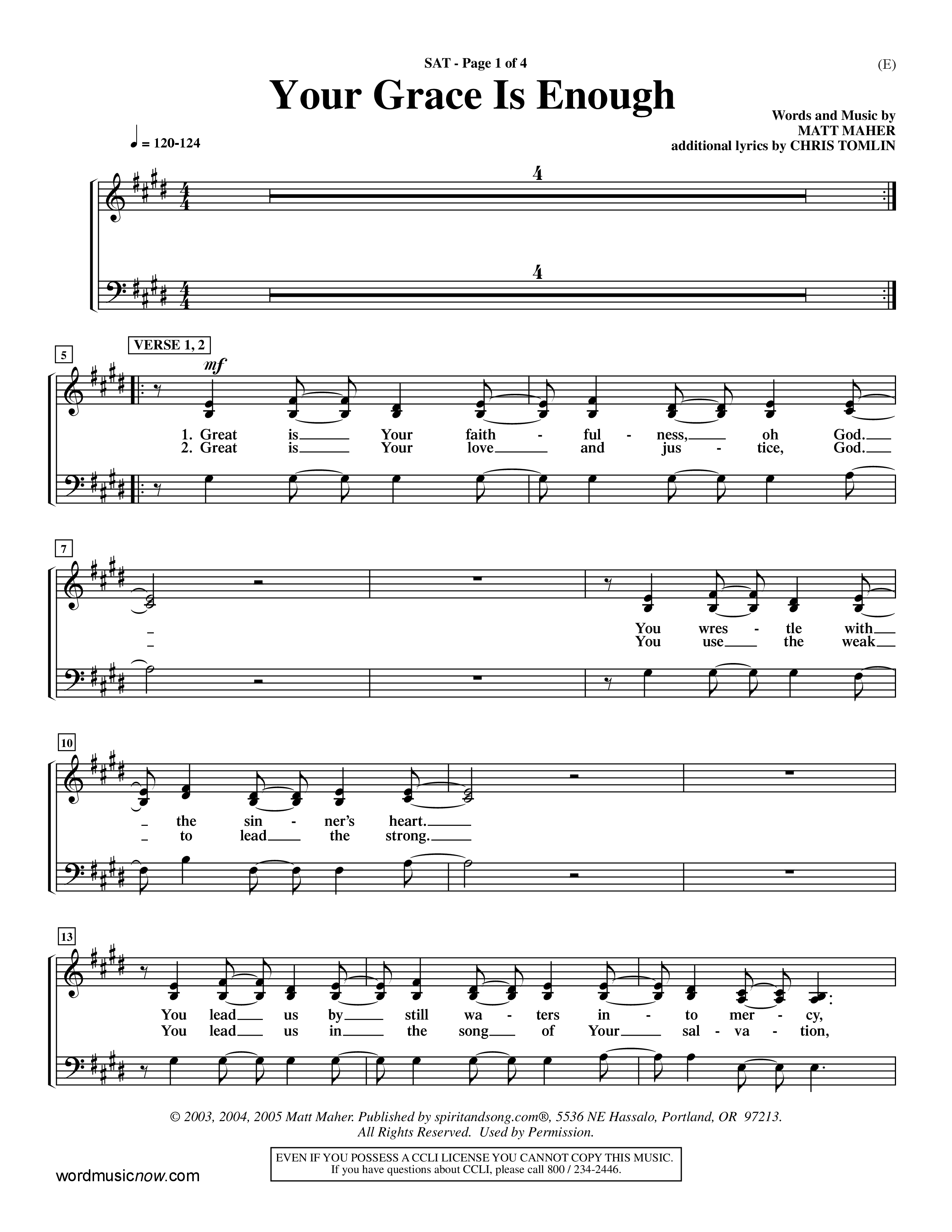 Your Grace Is Enough Lead Sheet (SAT) (Word Music / Orch. Dave Williamson)