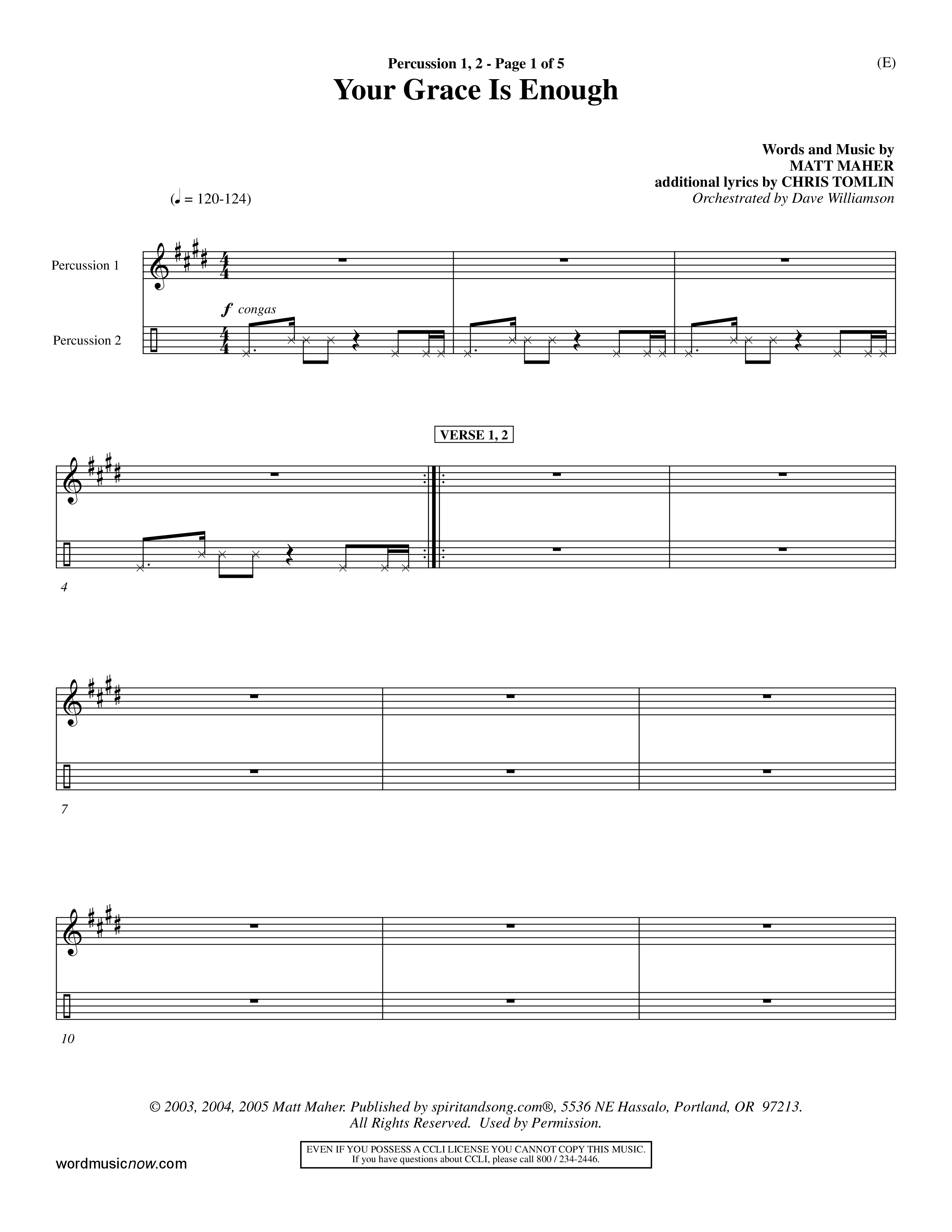 Your Grace Is Enough Percussion 1/2 (Word Music / Orch. Dave Williamson)