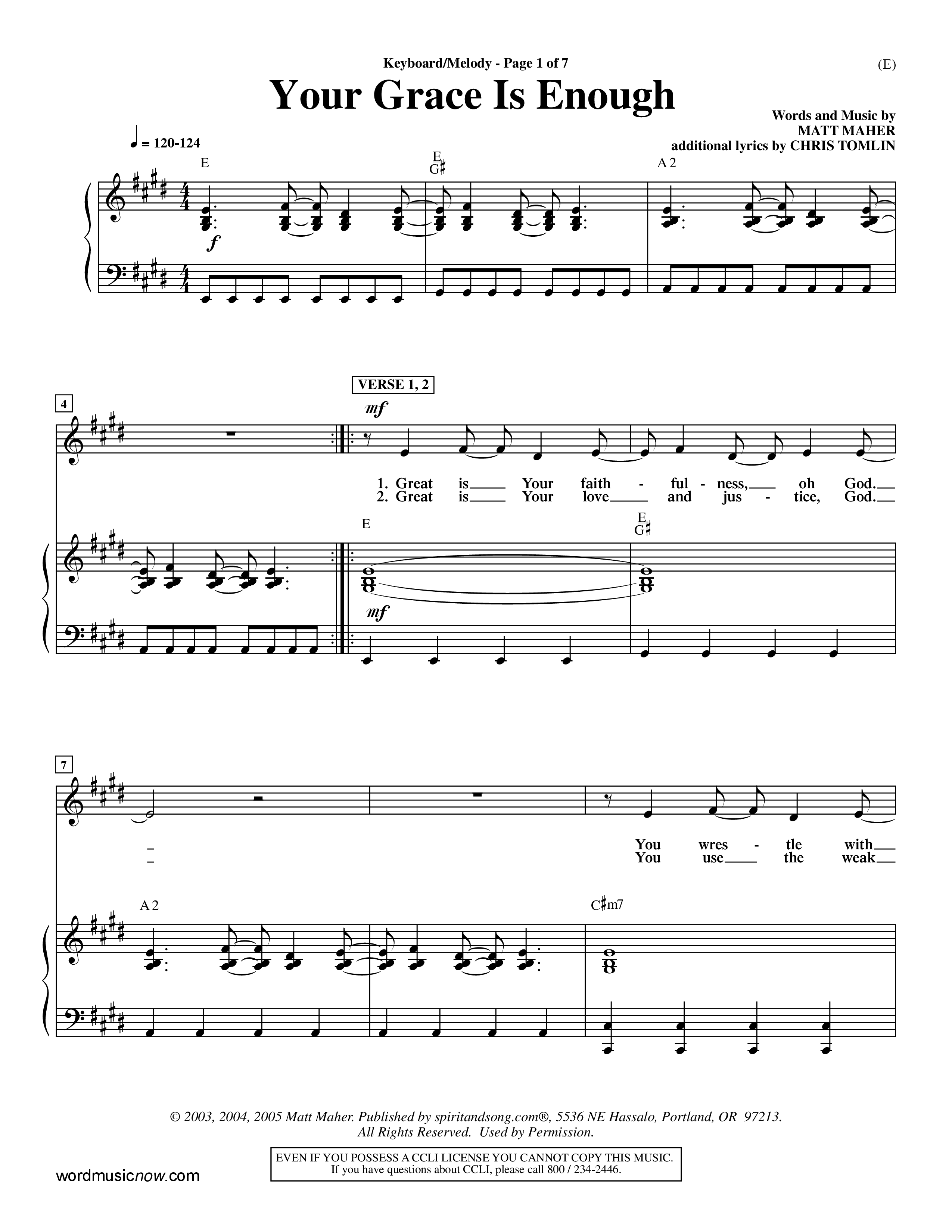 Your Grace Is Enough Piano Sheet (Word Music / Orch. Dave Williamson)