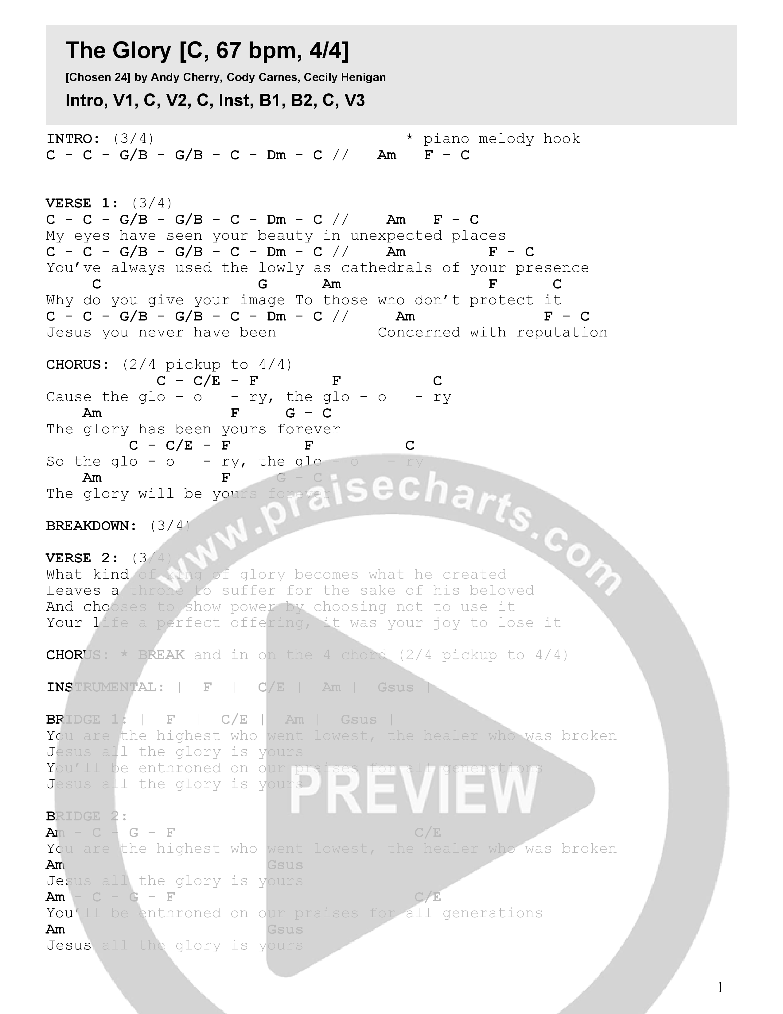 The Glory (Live) Chord Chart (Seacoast / Jaime Masetta)