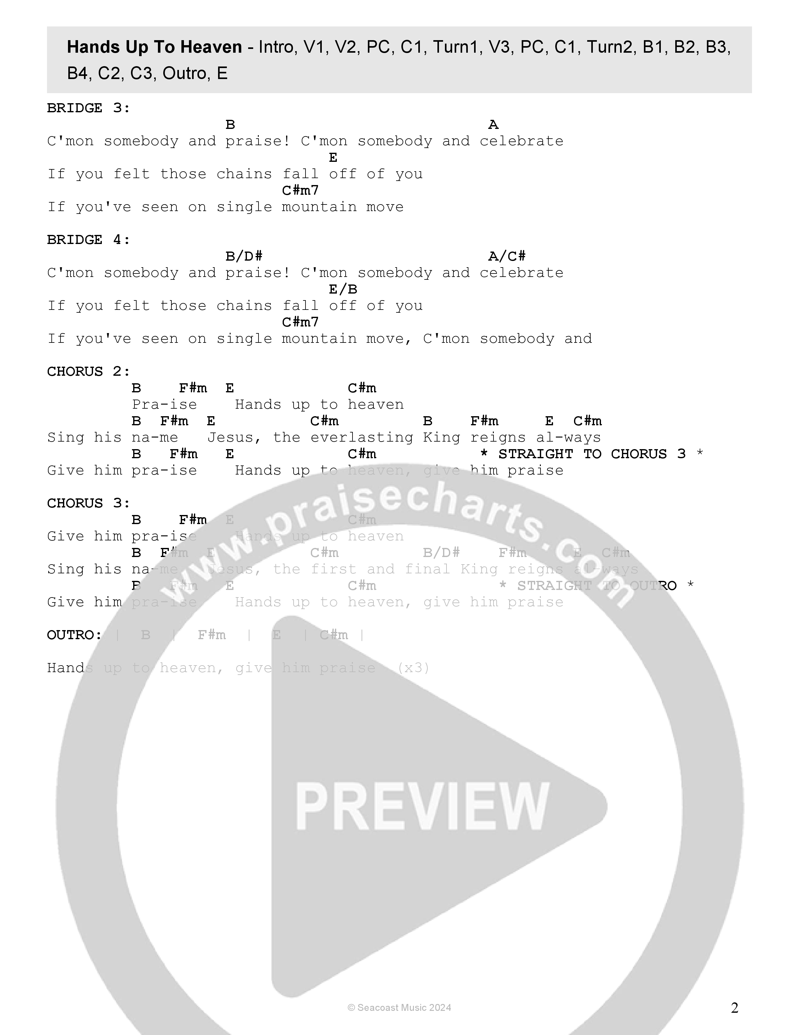 Hands Up To Heaven (Live) Chord Chart (Seacoast / Brandon Lake)