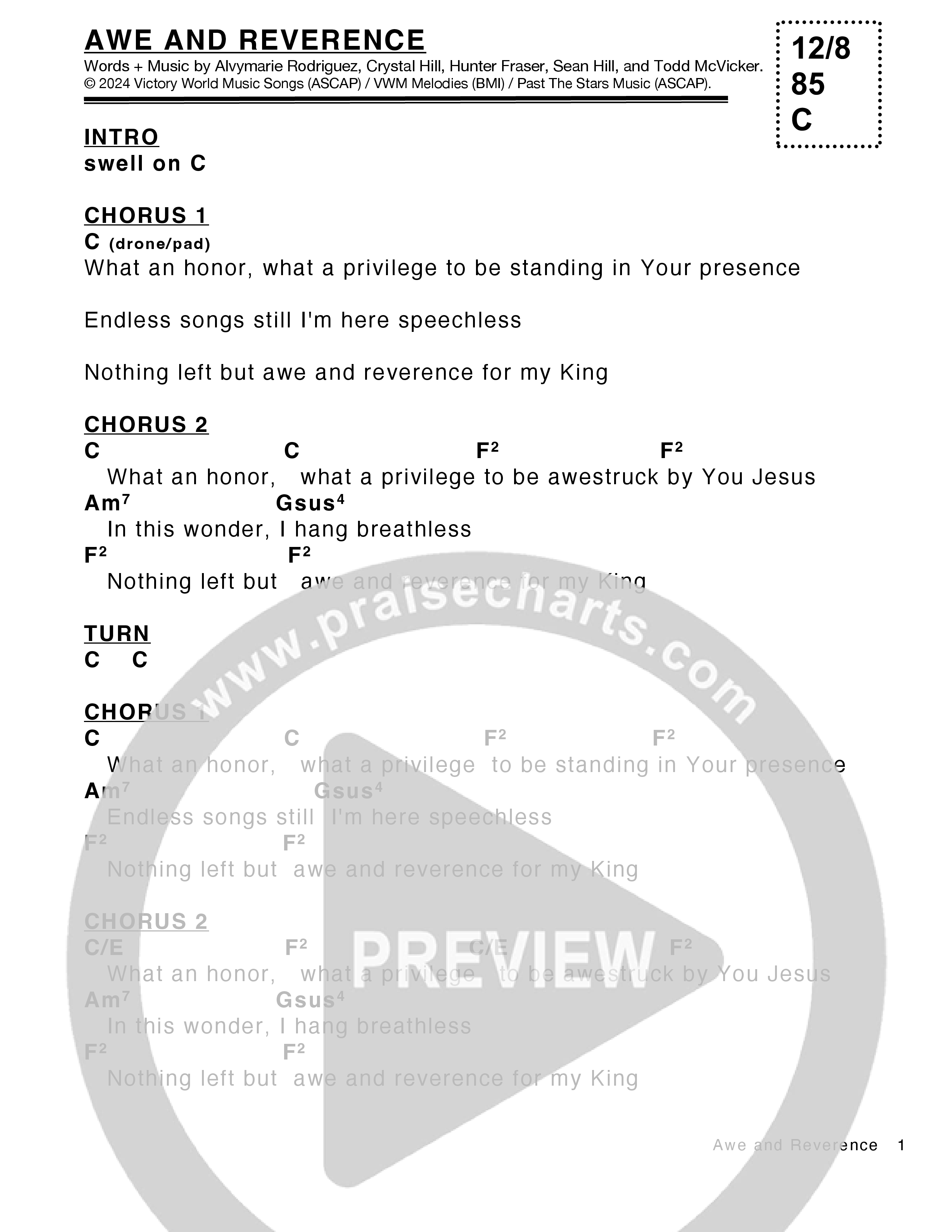 Awe and Reverence (Live) Chord Chart (Victory House Worship)