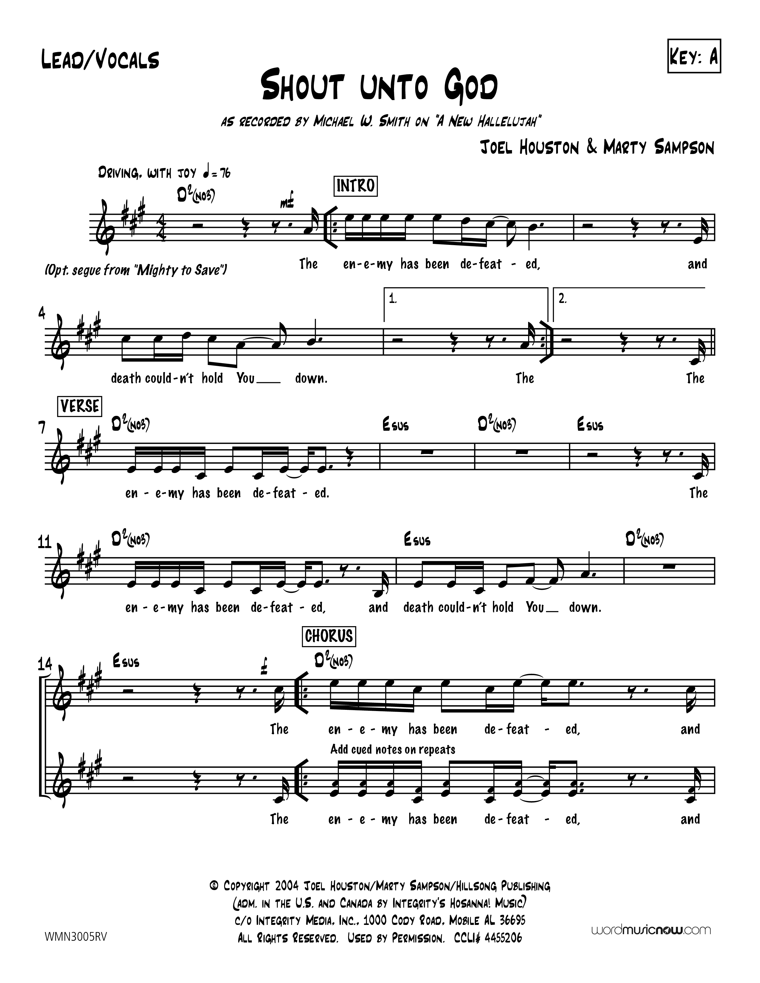 Shout Unto God (Choral Anthem SATB) Lead Sheet (SAT) (Word Music Choral / Orch. Michael W. Smith)