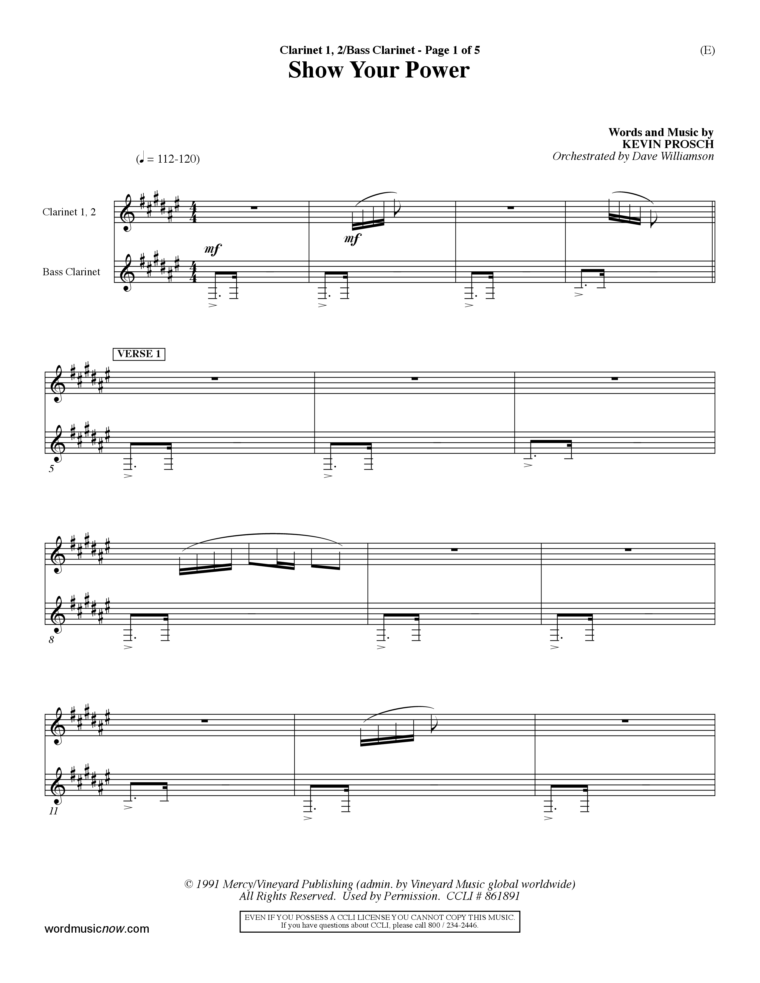 Show Your Power (Choral Anthem SATB) Clarinet 1/2, Bass Clarinet (Word Music Choral / Orch. Dave Williamson)