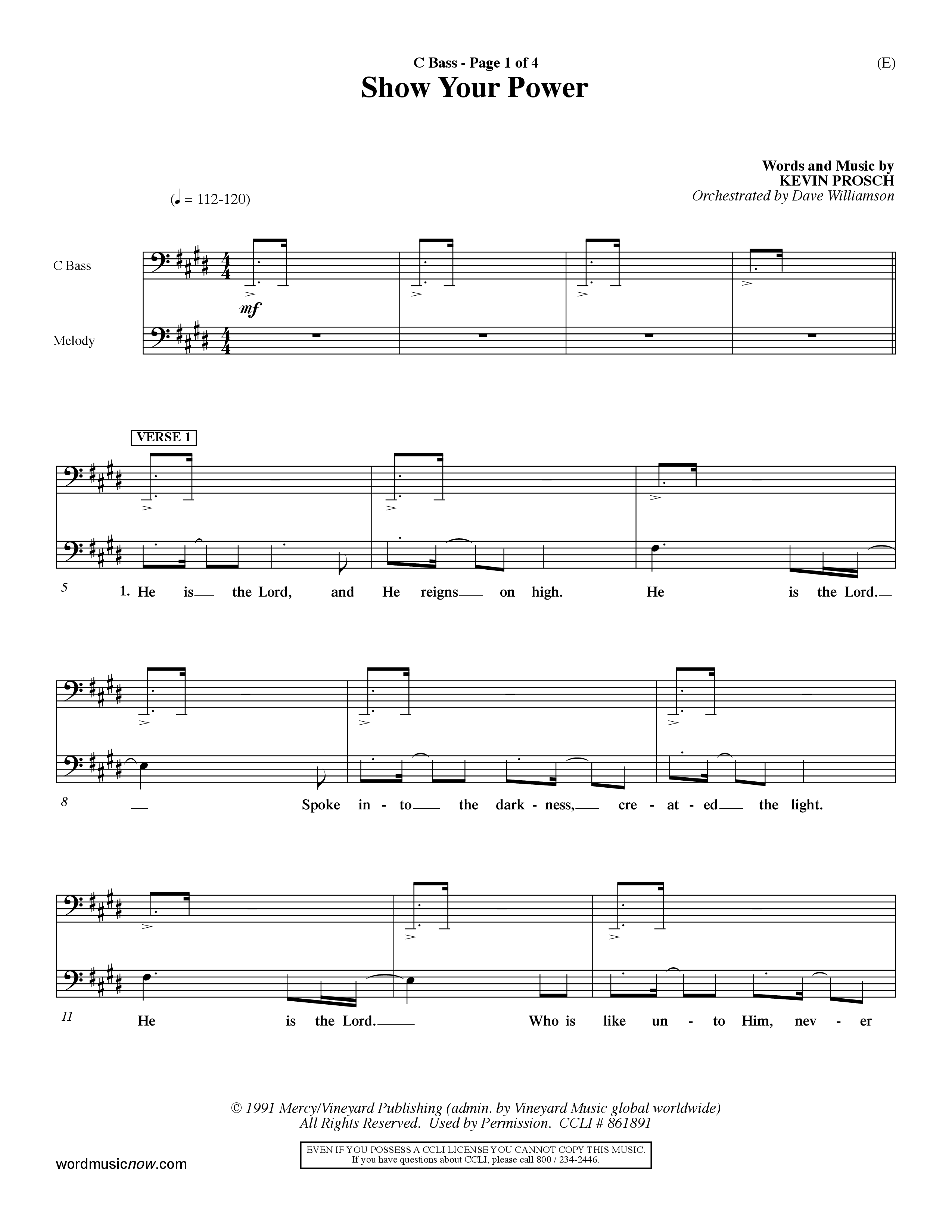 Show Your Power (Choral Anthem SATB) Contrabass (Word Music Choral / Orch. Dave Williamson)