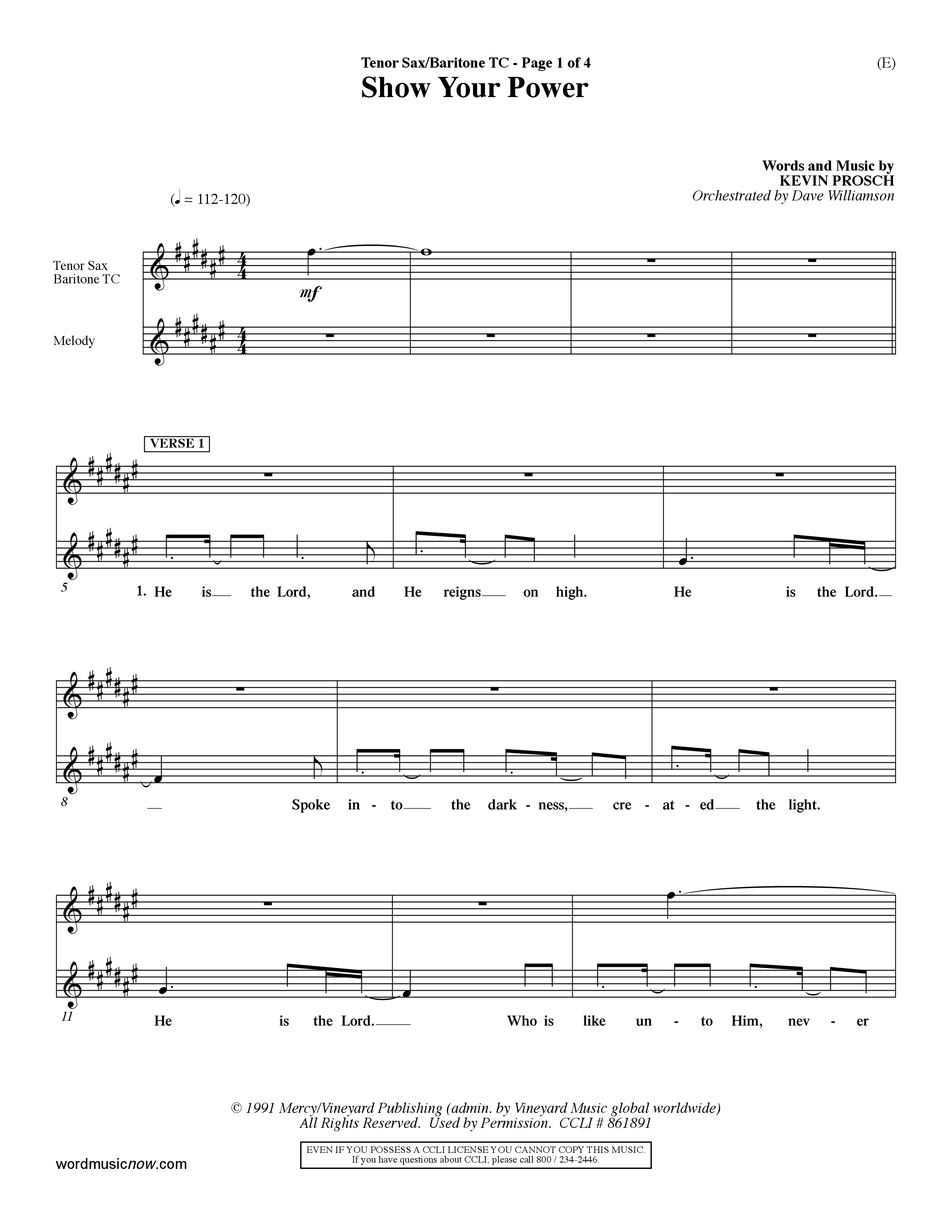 Show Your Power (Choral Anthem SATB) Tenor Sax/Baritone T.C. (Word Music Choral / Orch. Dave Williamson)