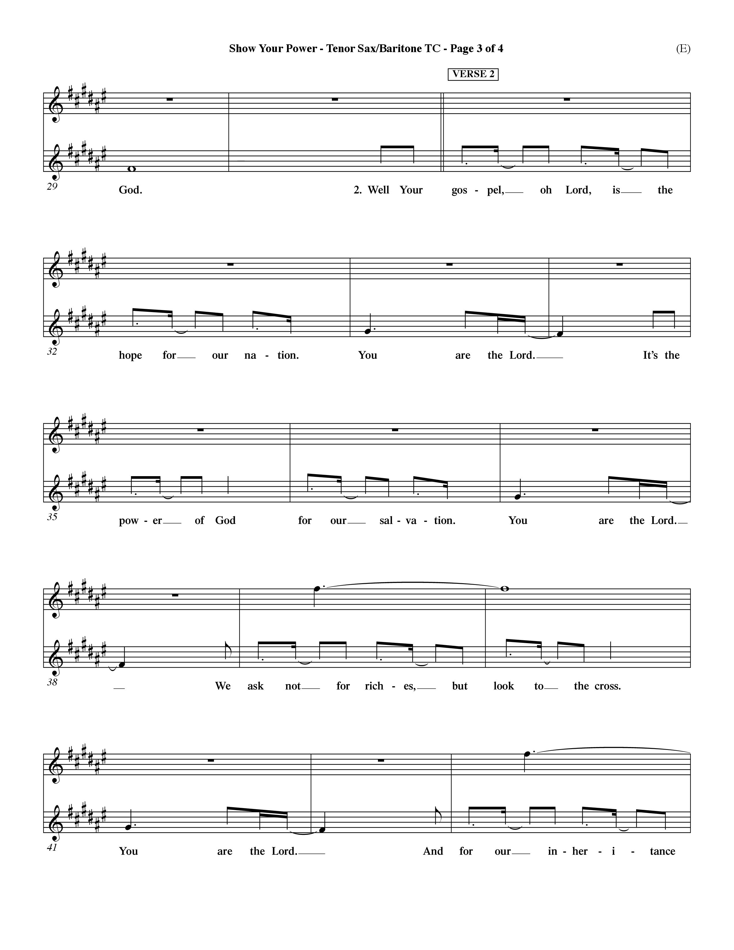 Show Your Power (Choral Anthem SATB) Tenor Sax/Baritone T.C. (Word Music Choral / Orch. Dave Williamson)
