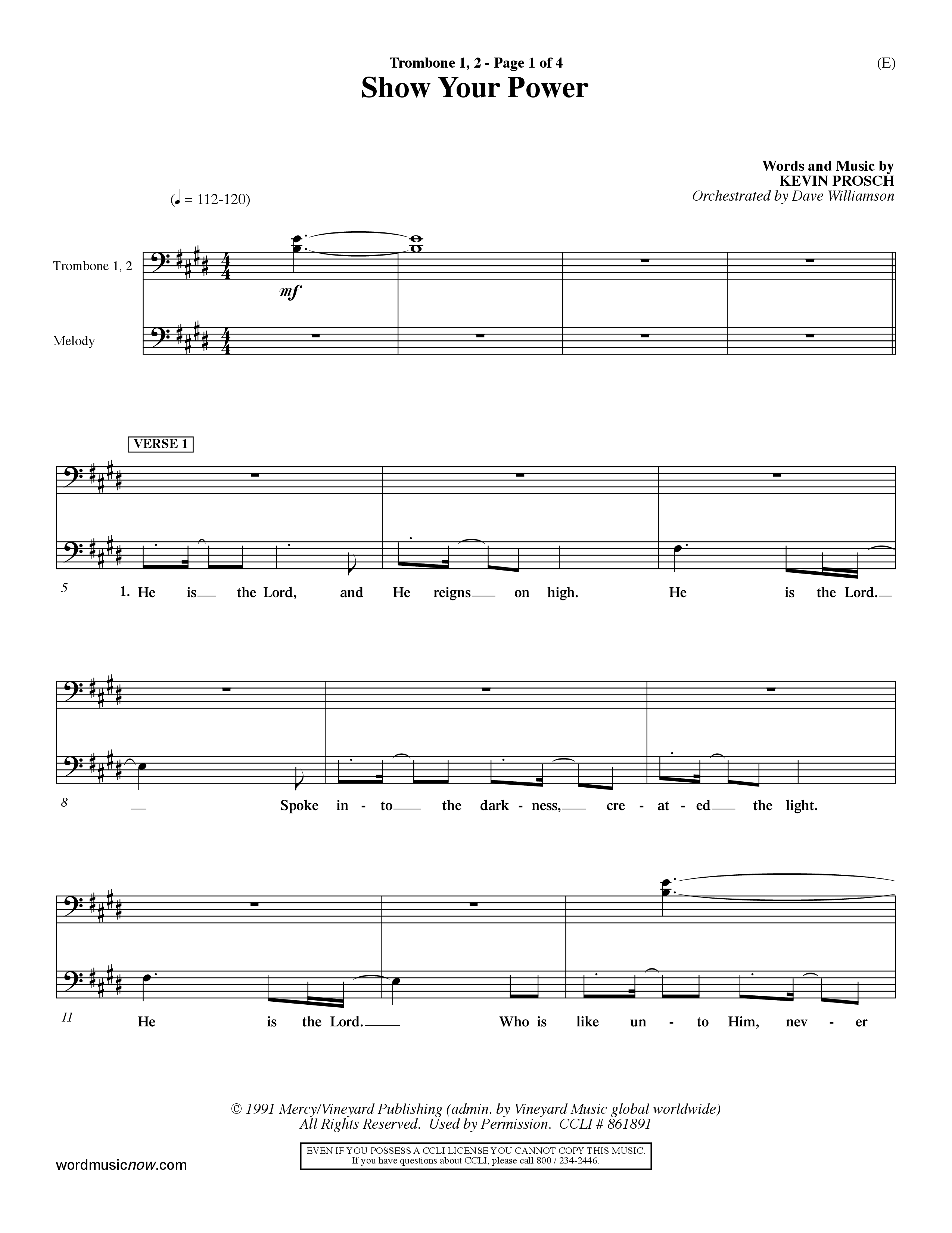 Show Your Power (Choral Anthem SATB) Trombone 1/2 (Word Music Choral / Orch. Dave Williamson)