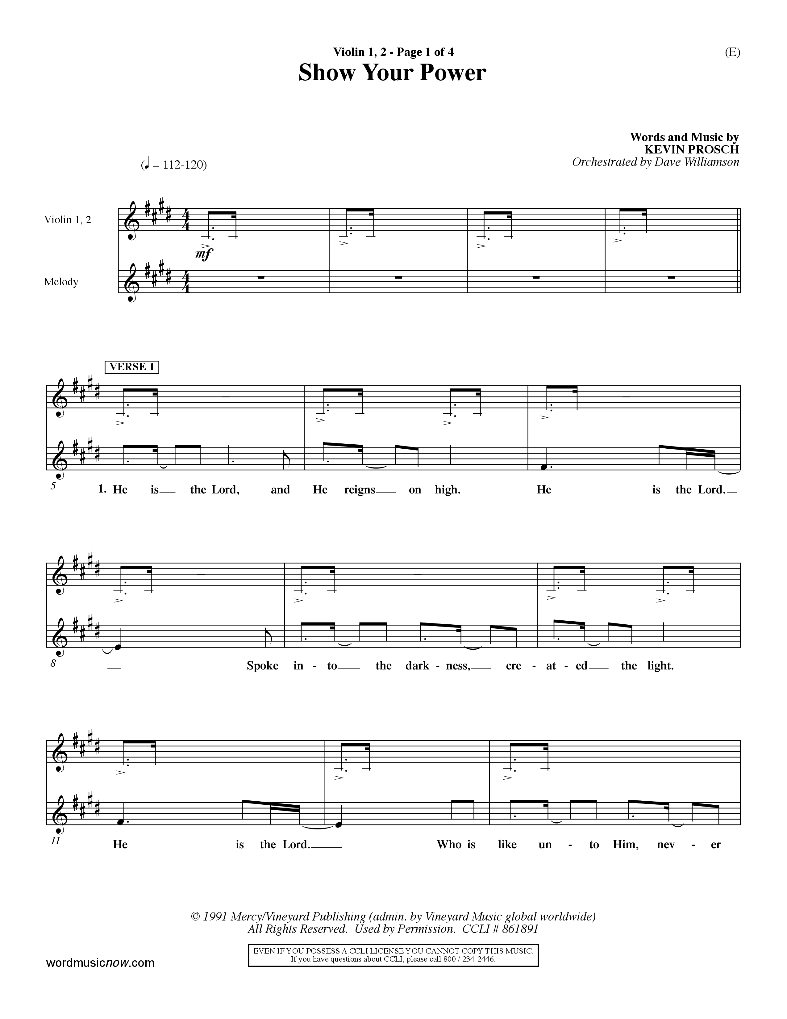 Show Your Power (Choral Anthem SATB) Violin 1/2 (Word Music Choral / Orch. Dave Williamson)