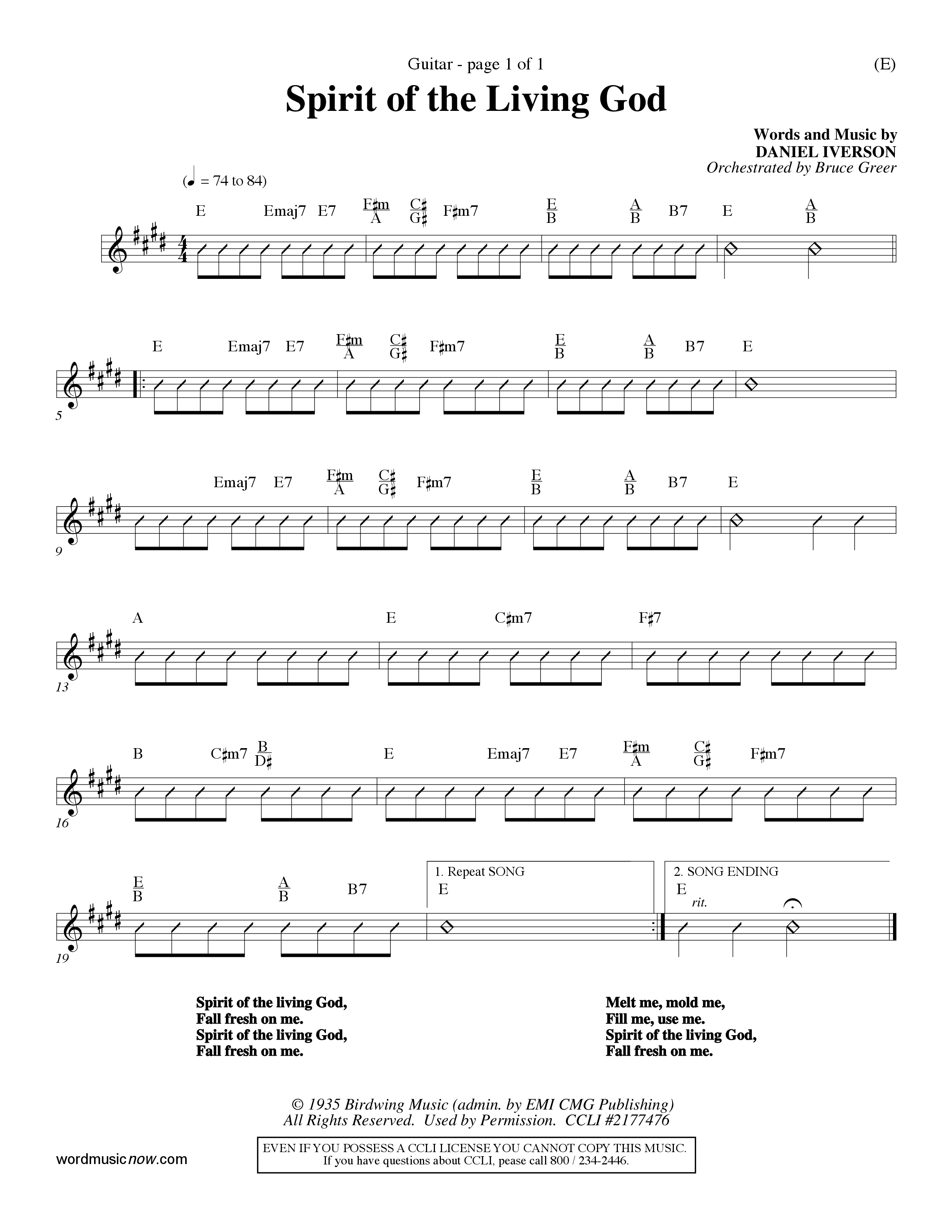 Spirit Of The Living God (Choral Anthem SATB) Acoustic Guitar (Word Music Choral / Orch. Bruce Greer)