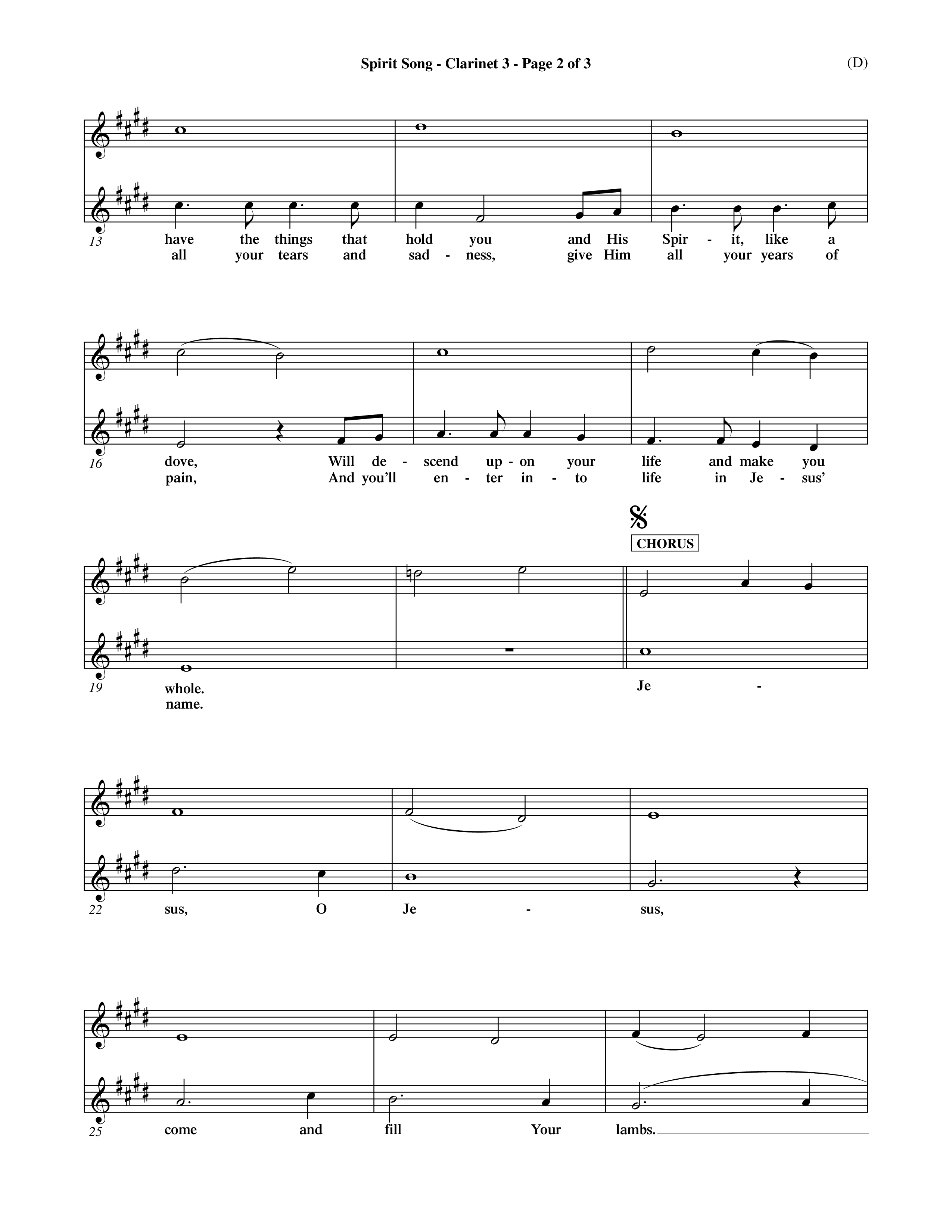 Spirit Song (Choral Anthem SATB) Clarinet 3 (Word Music Choral / Orch. David Winkler / Orch. Michael Lawrence / Orch. Andrew High)