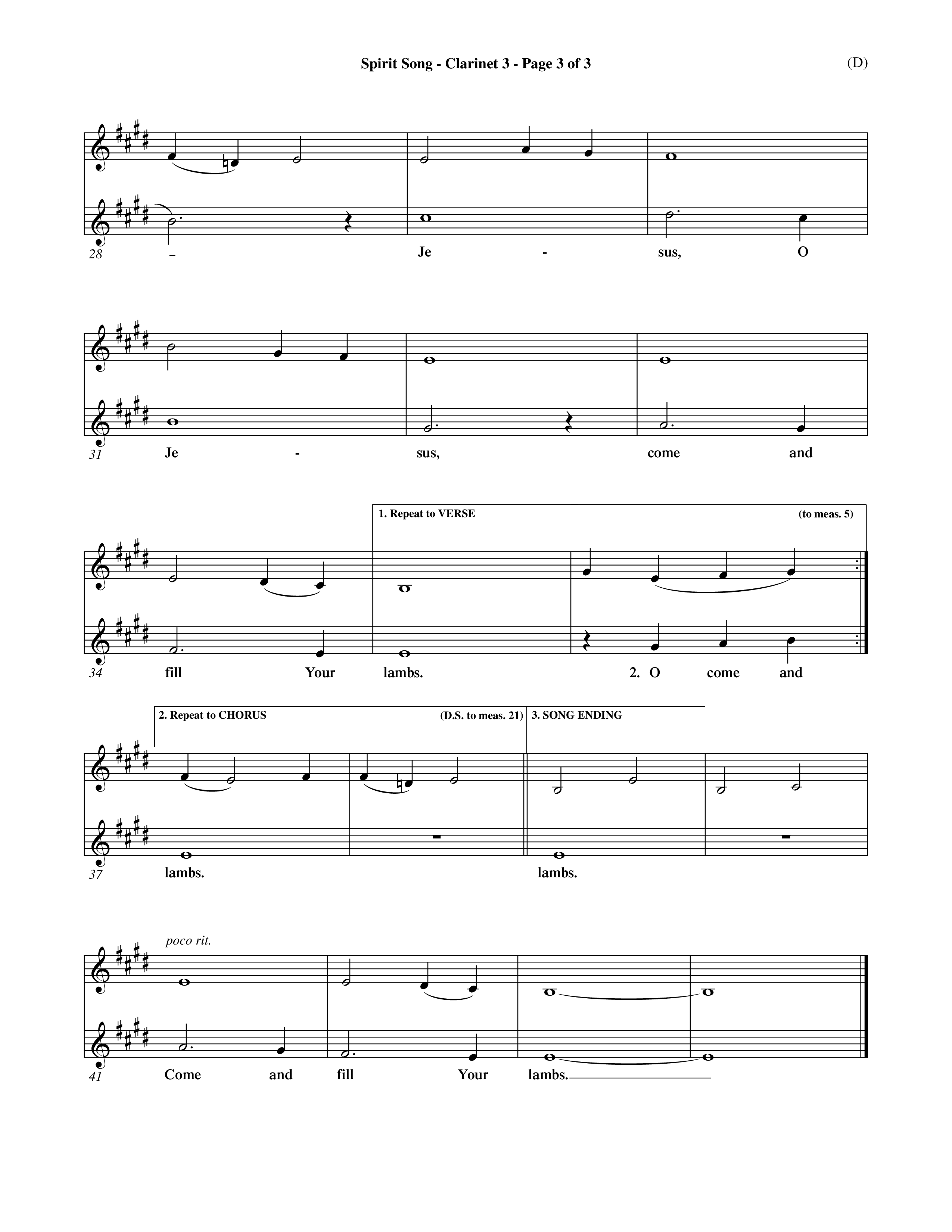 Spirit Song (Choral Anthem SATB) Clarinet 3 (Word Music Choral / Orch. David Winkler / Orch. Michael Lawrence / Orch. Andrew High)