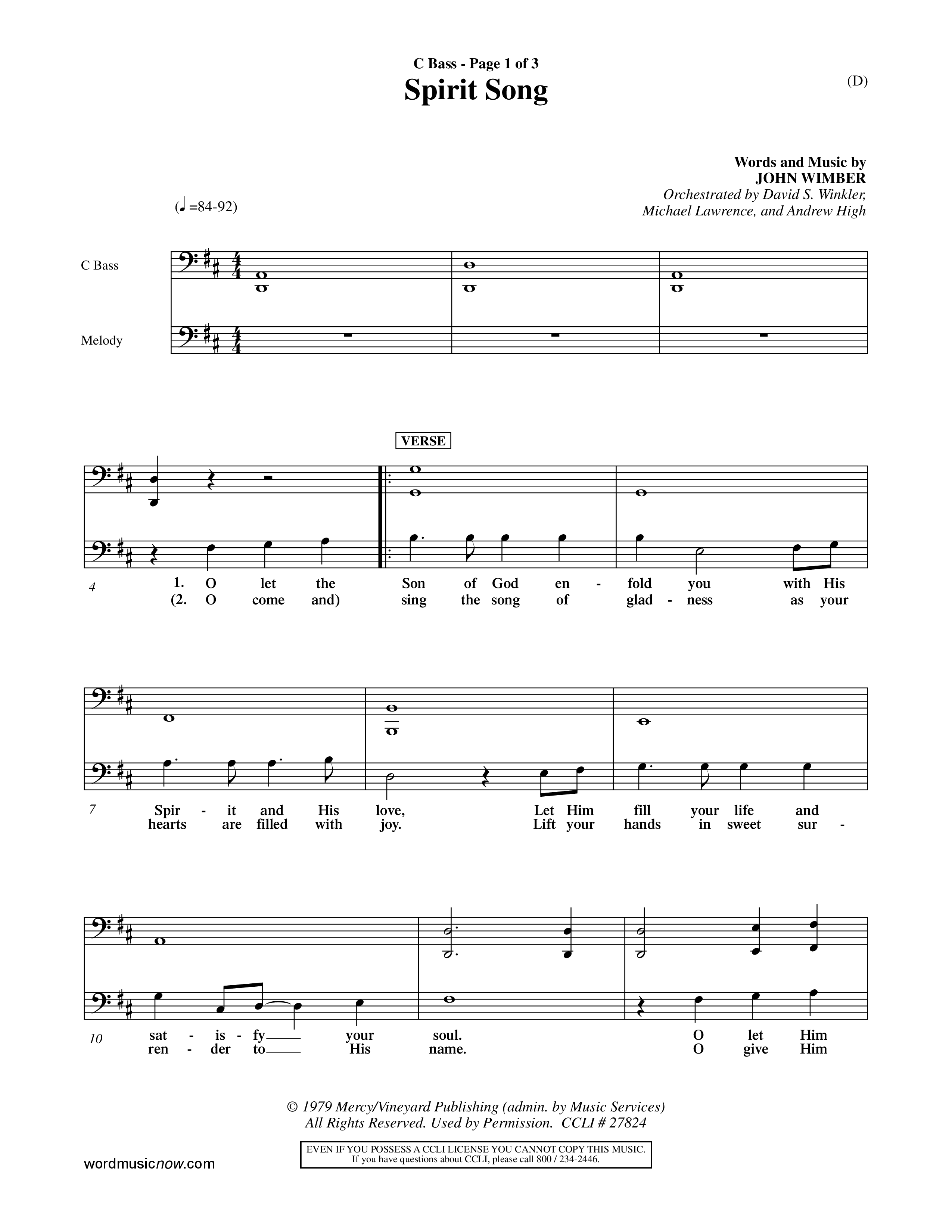 Spirit Song (Choral Anthem SATB) Contrabass (Word Music Choral / Orch. David Winkler / Orch. Michael Lawrence / Orch. Andrew High)
