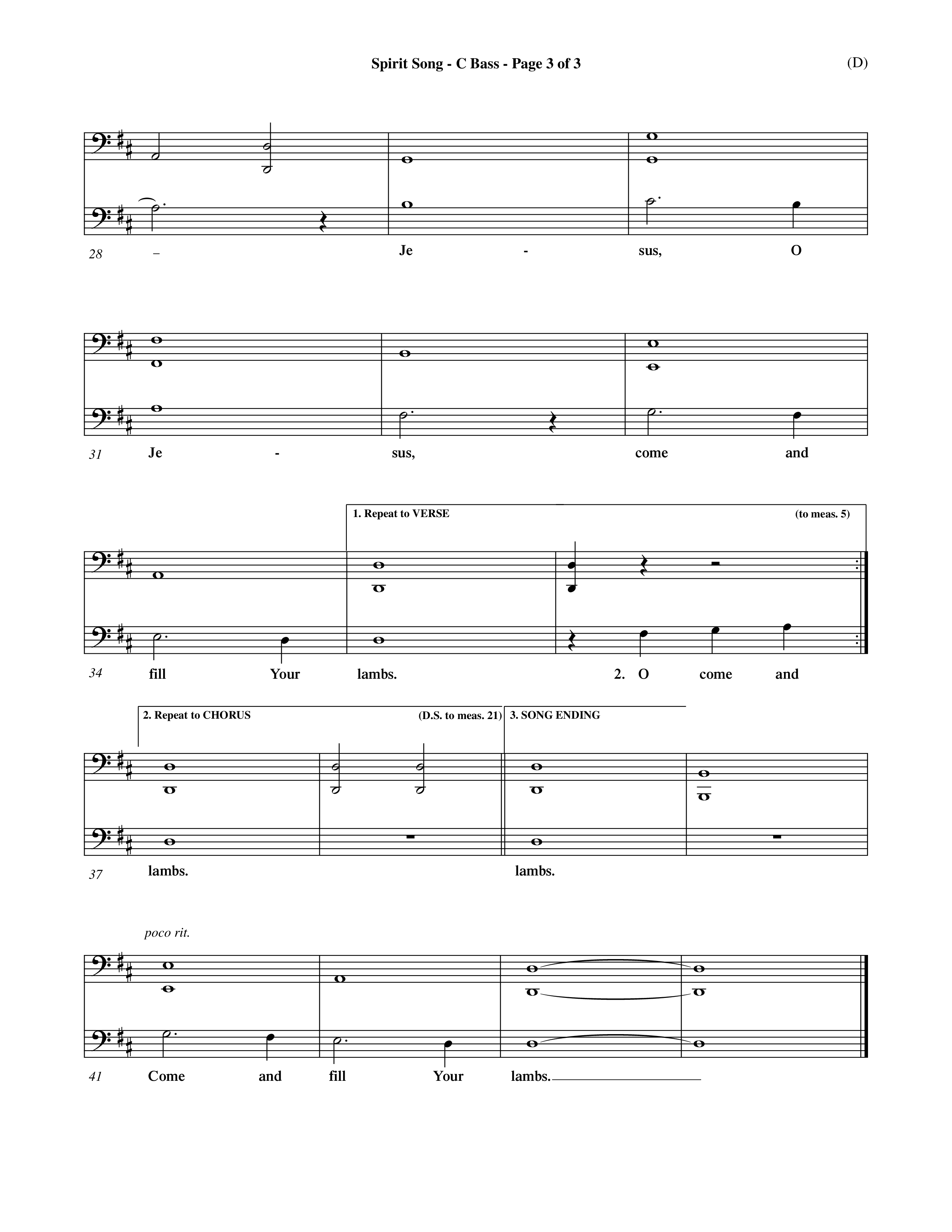 Spirit Song (Choral Anthem SATB) Contrabass (Word Music Choral / Orch. David Winkler / Orch. Michael Lawrence / Orch. Andrew High)