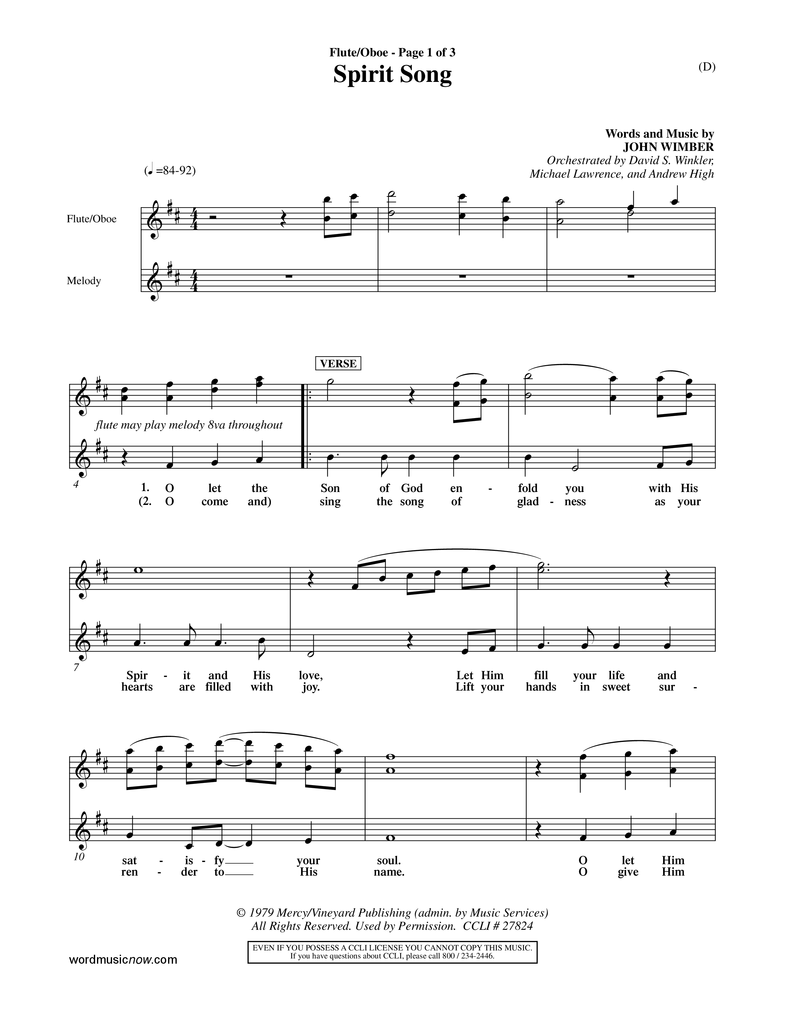 Spirit Song (Choral Anthem SATB) Flute/Oboe (Word Music Choral / Orch. David Winkler / Orch. Michael Lawrence / Orch. Andrew High)
