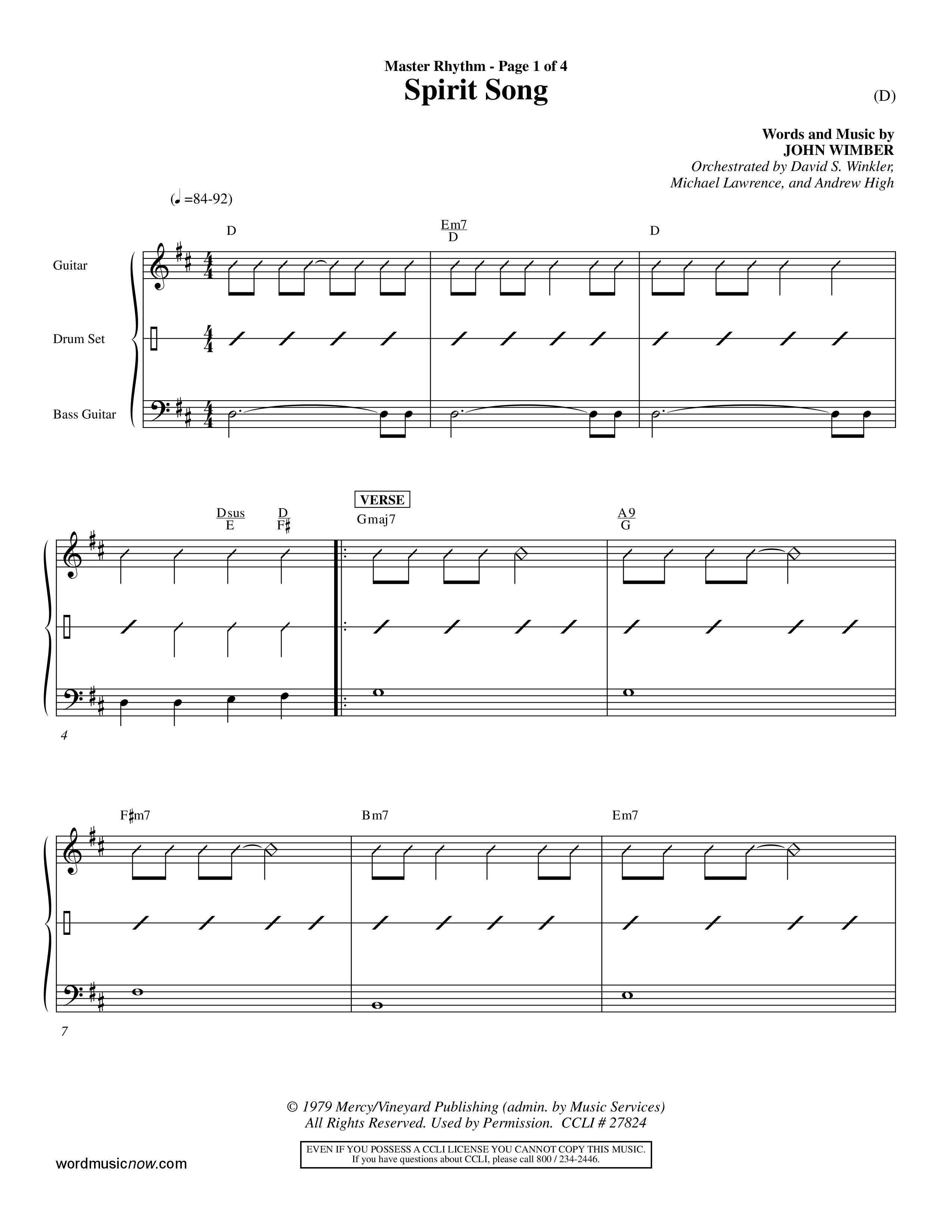 Spirit Song (Choral Anthem SATB) Rhythm Chart (Word Music Choral / Orch. David Winkler / Orch. Michael Lawrence / Orch. Andrew High)