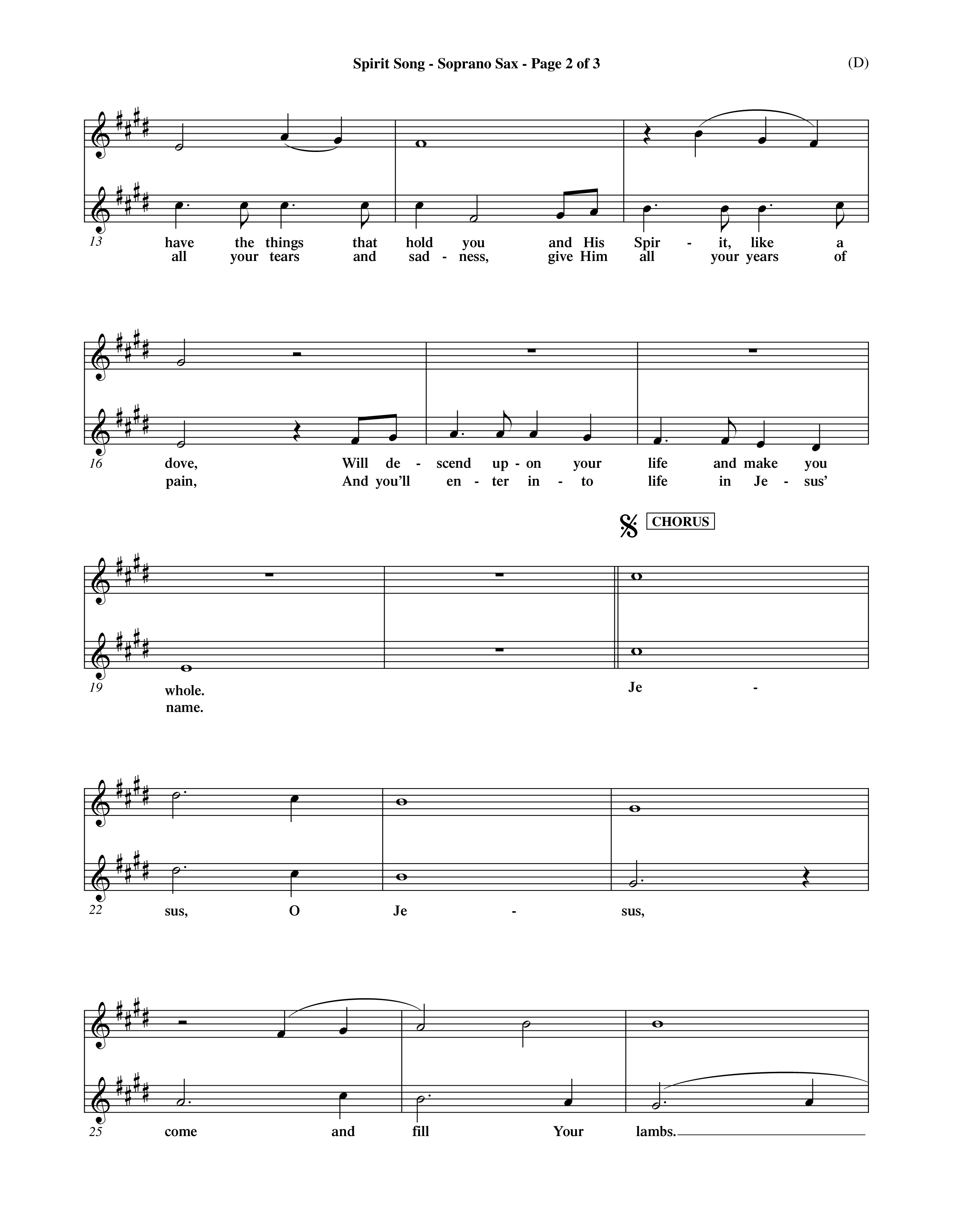 Spirit Song (Choral Anthem SATB) Saxophone (Word Music Choral / Orch. David Winkler / Orch. Michael Lawrence / Orch. Andrew High)
