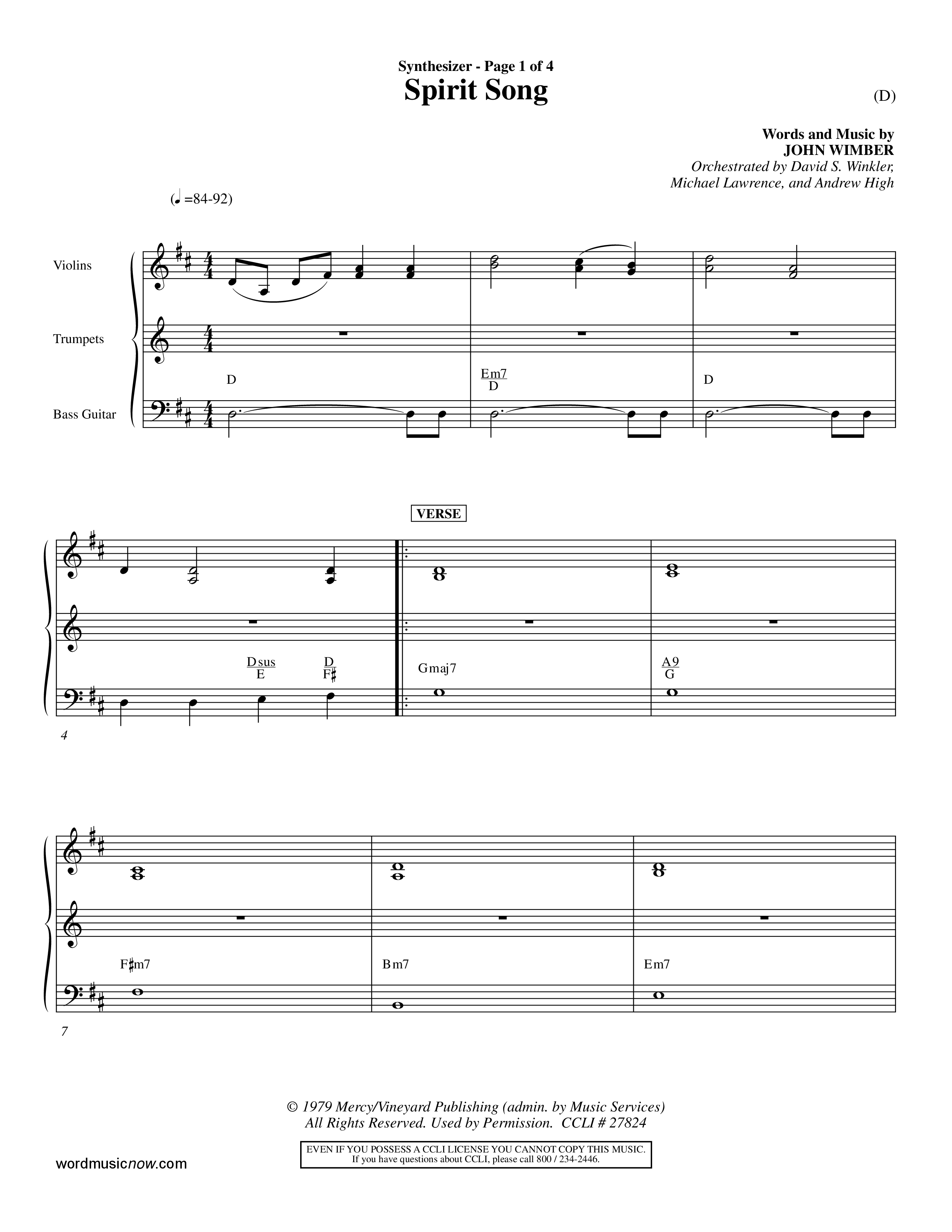 Spirit Song (Choral Anthem SATB) Synth (Word Music Choral / Orch. David Winkler / Orch. Michael Lawrence / Orch. Andrew High)