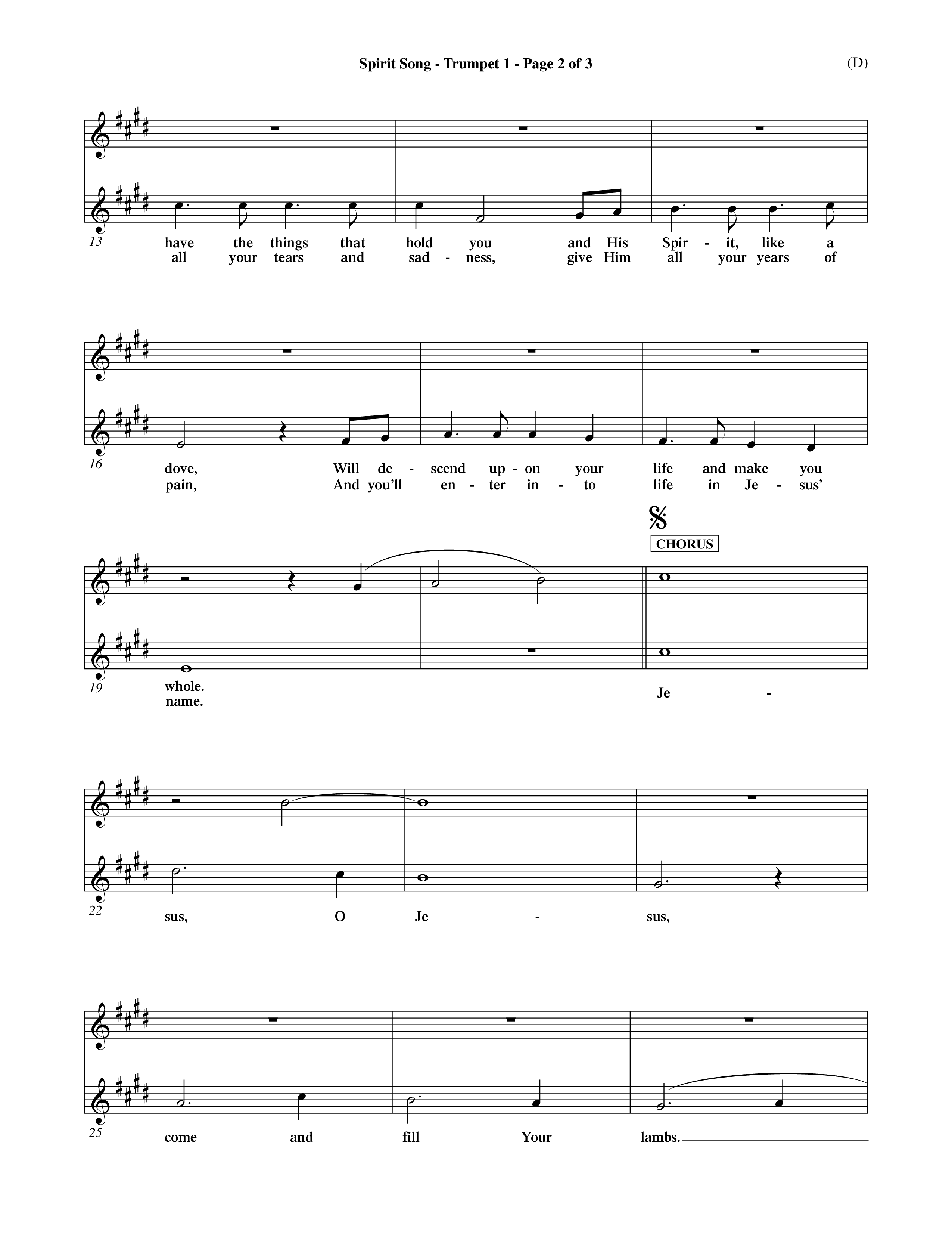 Spirit Song (Choral Anthem SATB) Trumpet 1 (Word Music Choral / Orch. David Winkler / Orch. Michael Lawrence / Orch. Andrew High)