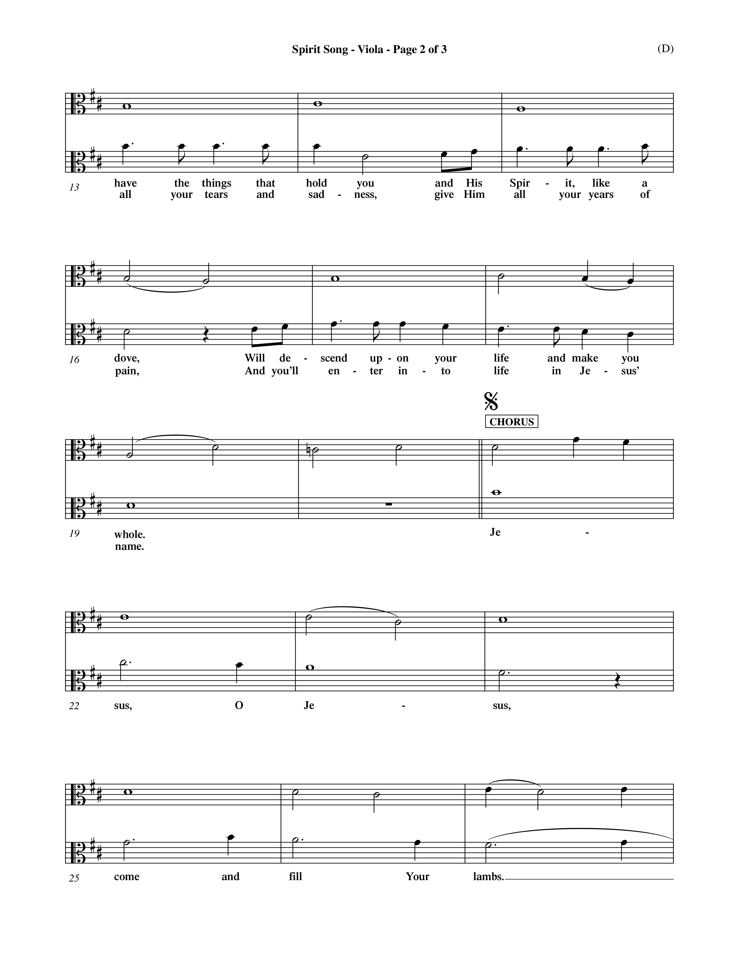 Spirit Song (Choral Anthem SATB) Viola (Word Music Choral / Orch. David Winkler / Orch. Michael Lawrence / Orch. Andrew High)