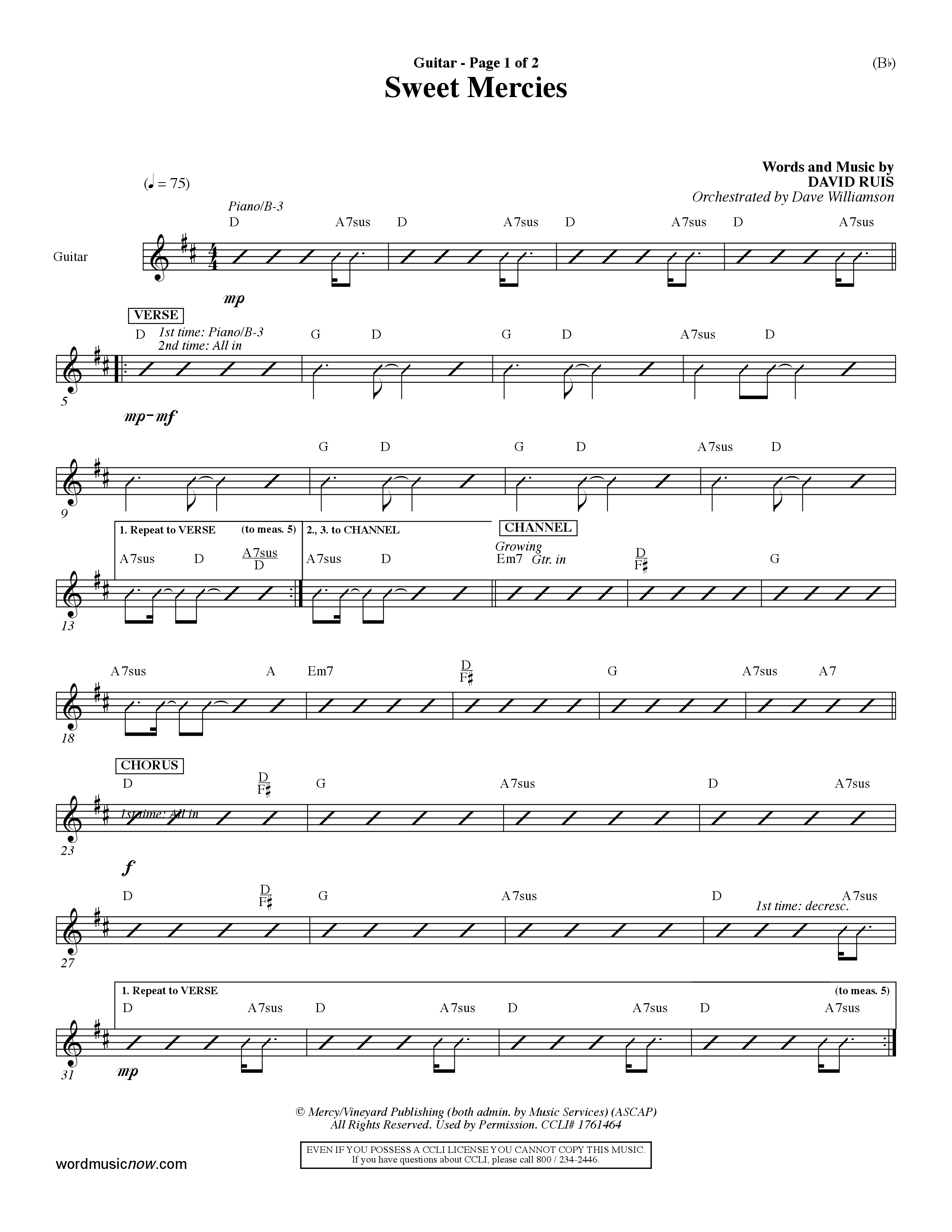 Sweet Mercies (Choral Anthem SATB) Acoustic Guitar (Word Music Choral / Orch. Dave Williamson)