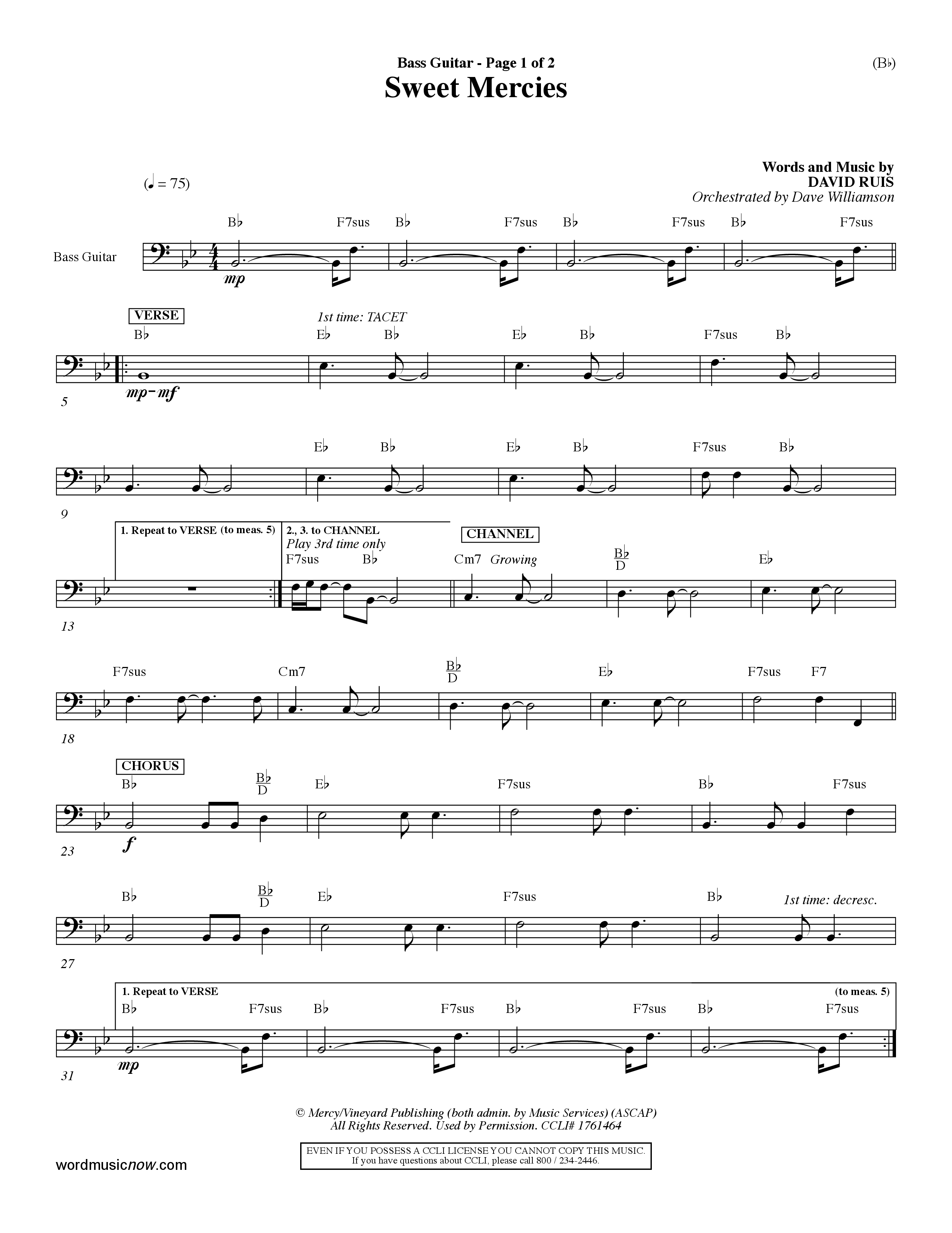 Sweet Mercies (Choral Anthem SATB) Bass Guitar (Word Music Choral / Orch. Dave Williamson)