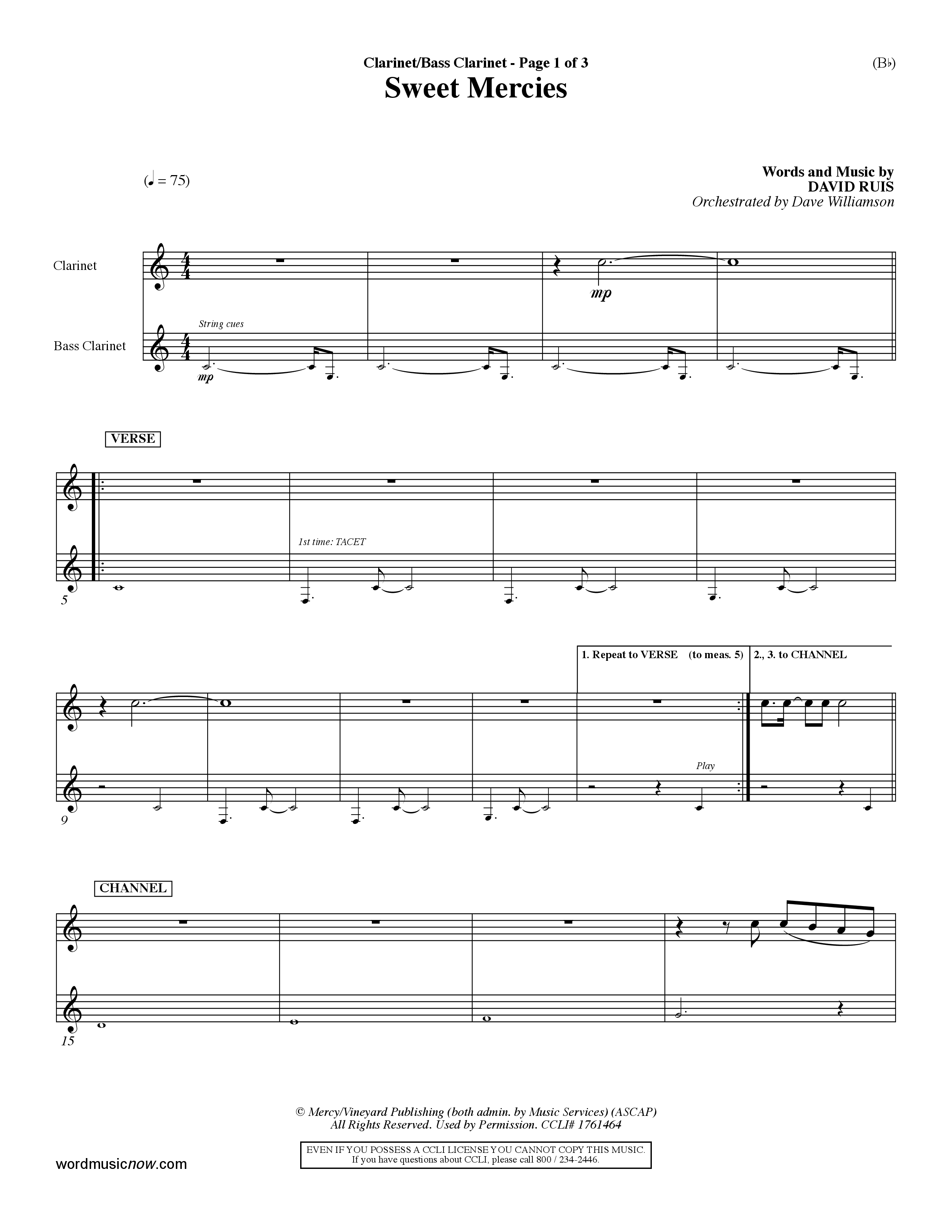 Sweet Mercies (Choral Anthem SATB) Clarinet 1/2, Bass Clarinet (Word Music Choral / Orch. Dave Williamson)