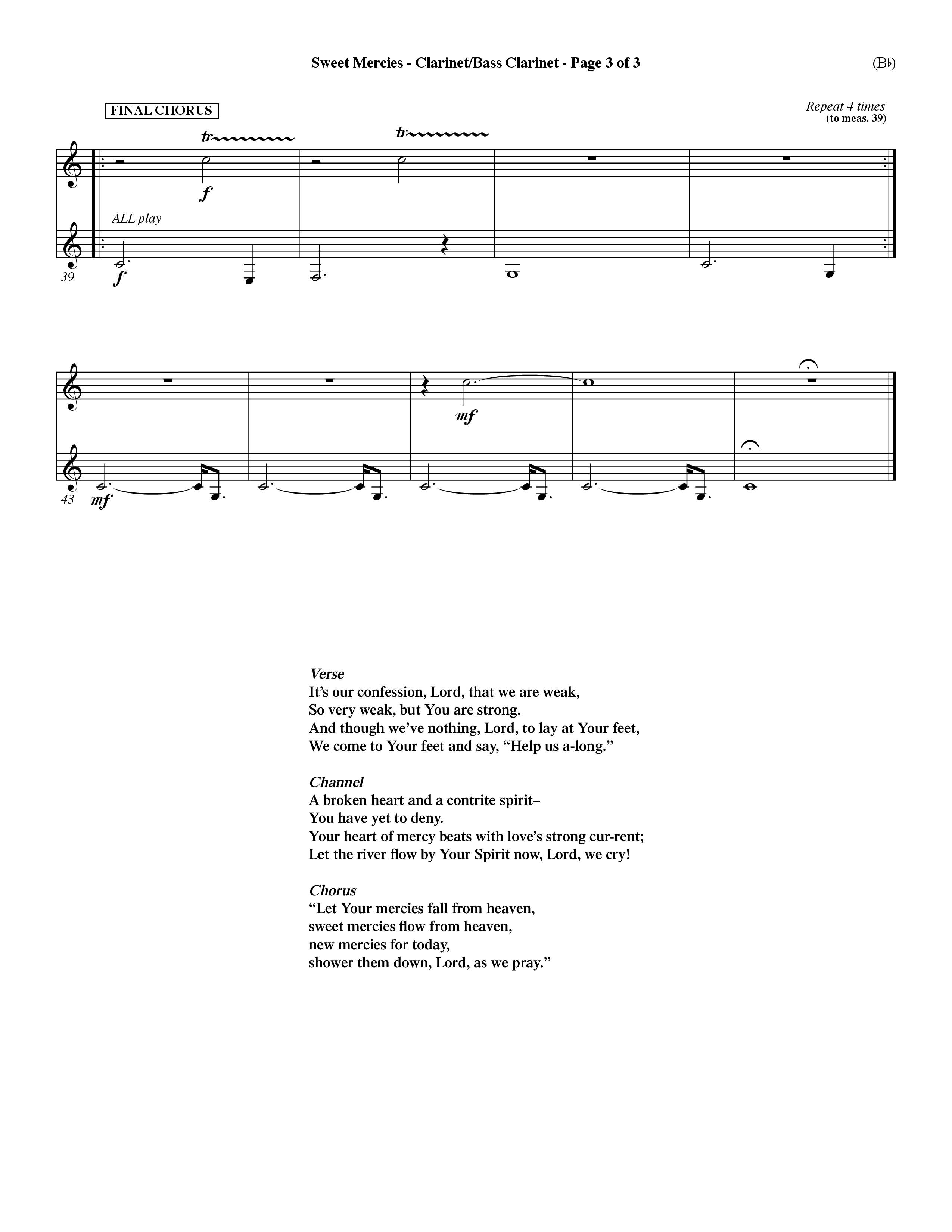 Sweet Mercies (Choral Anthem SATB) Clarinet 1/2, Bass Clarinet (Word Music Choral / Orch. Dave Williamson)