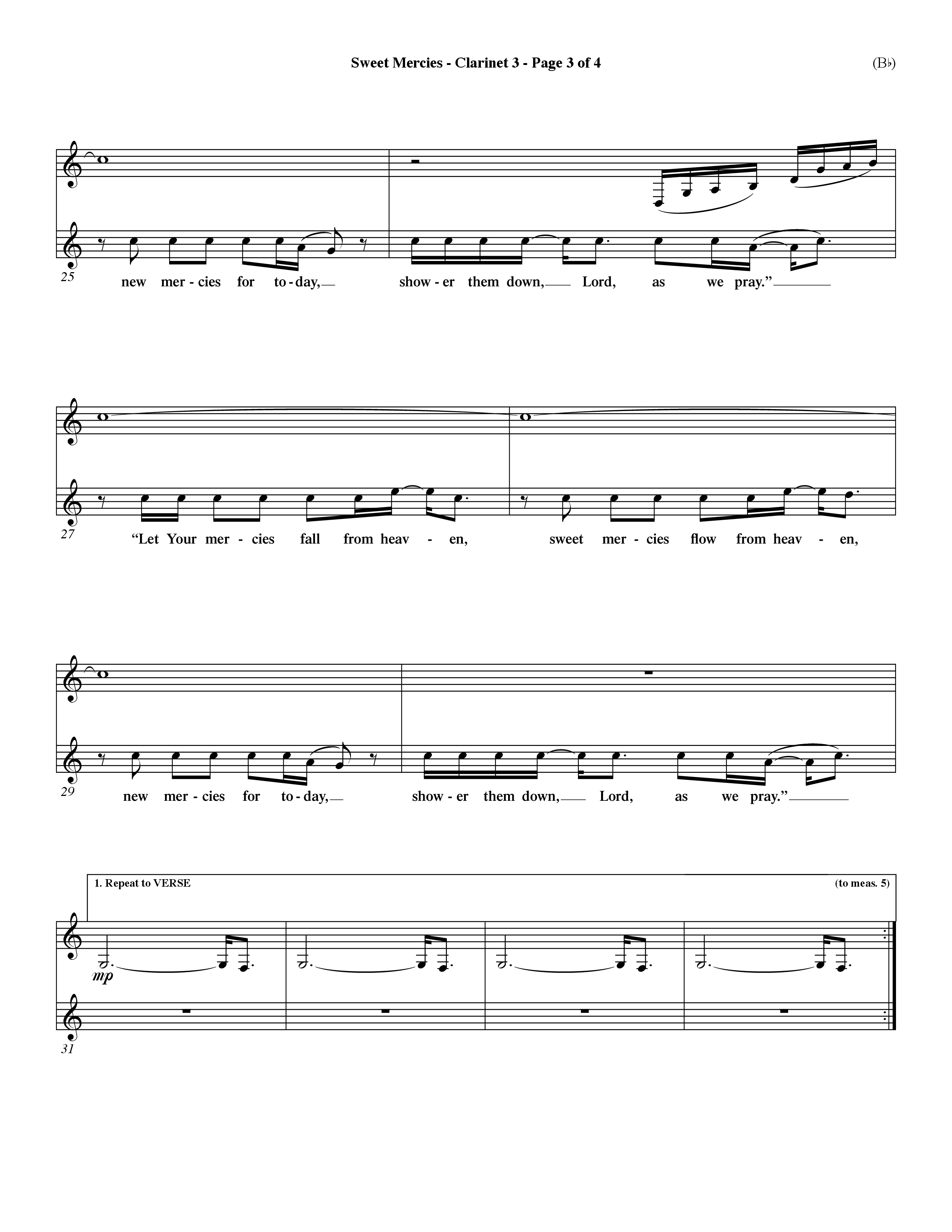 Sweet Mercies (Choral Anthem SATB) Clarinet 3 (Word Music Choral / Orch. Dave Williamson)