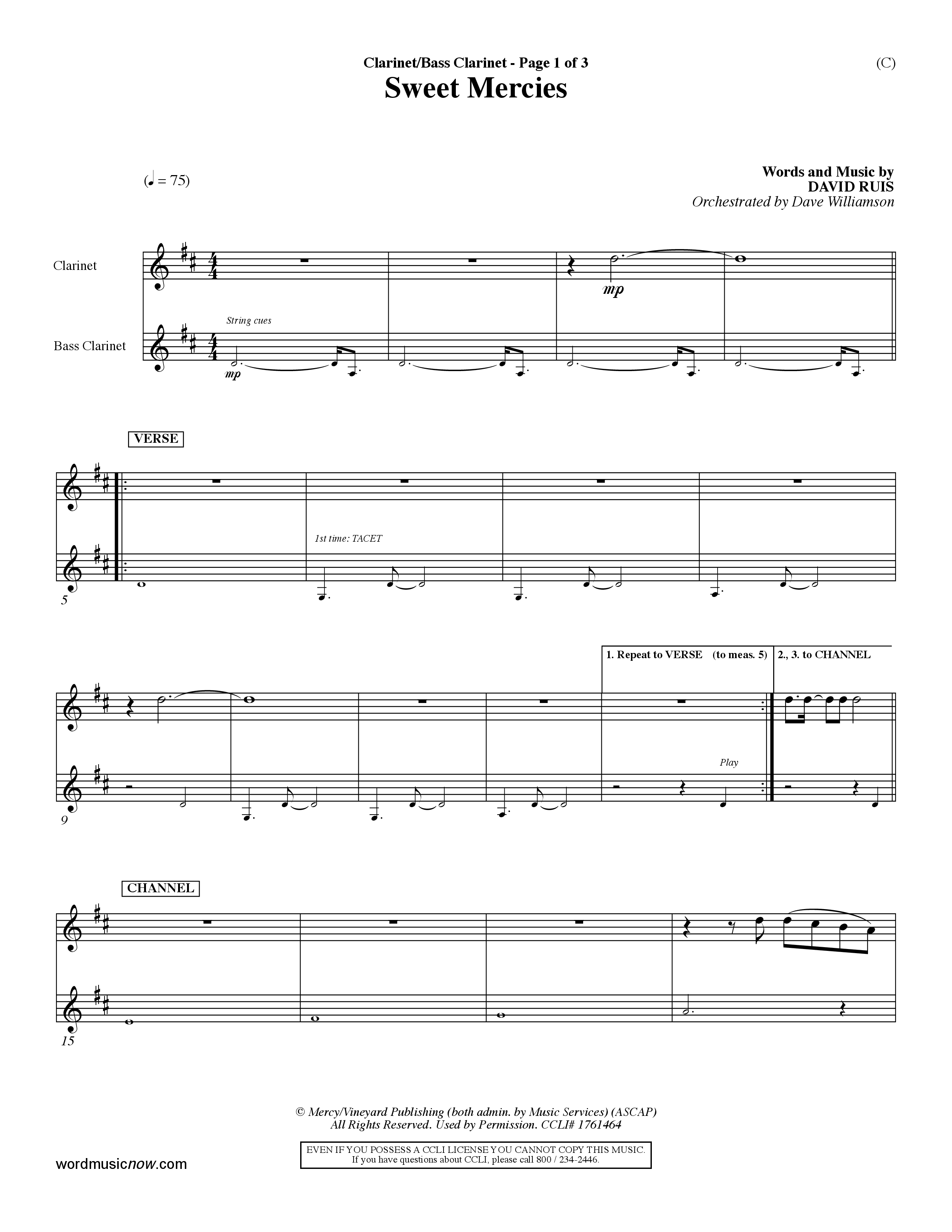 Sweet Mercies (Choral Anthem SATB) Clarinet (Word Music Choral / Orch. Dave Williamson)