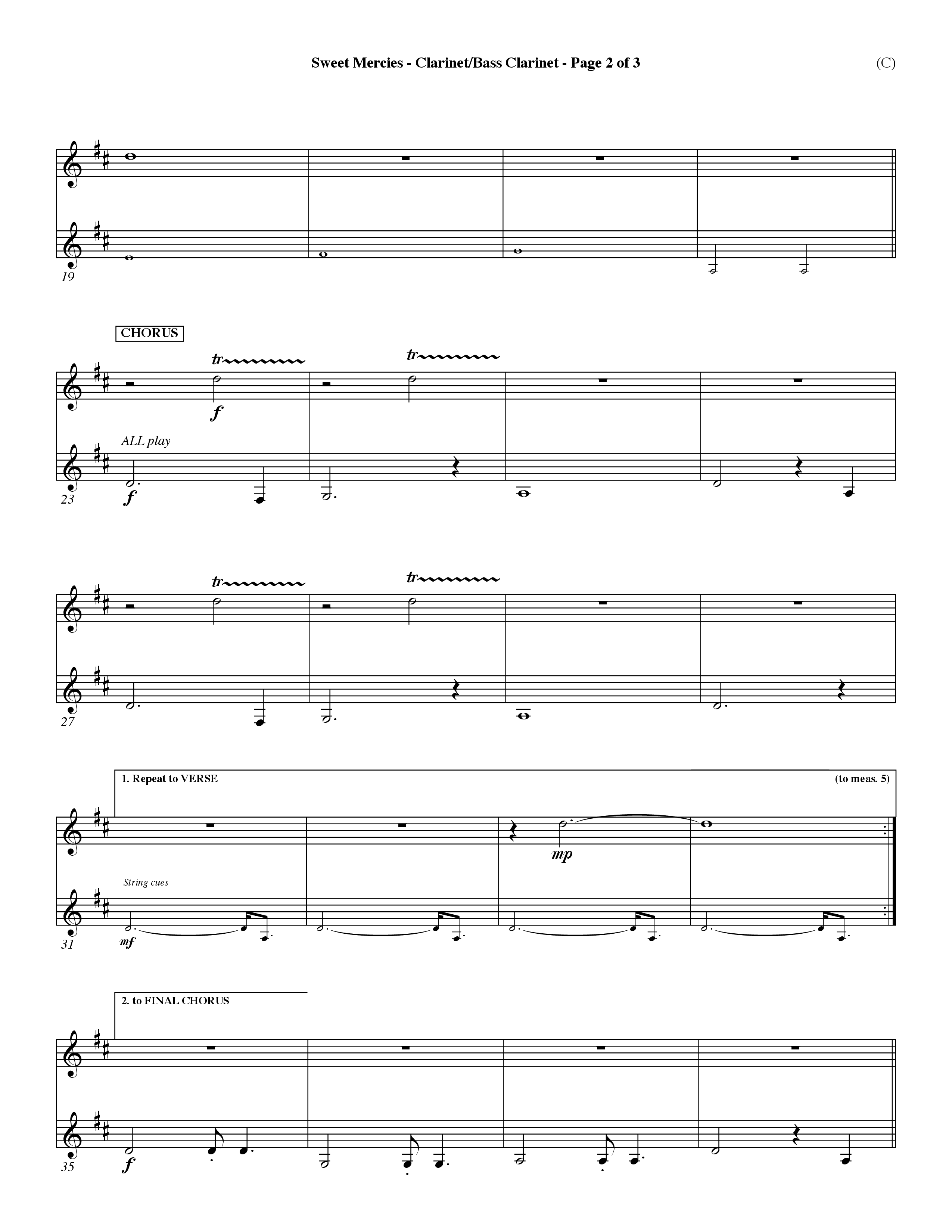 Sweet Mercies (Choral Anthem SATB) Clarinet (Word Music Choral / Orch. Dave Williamson)