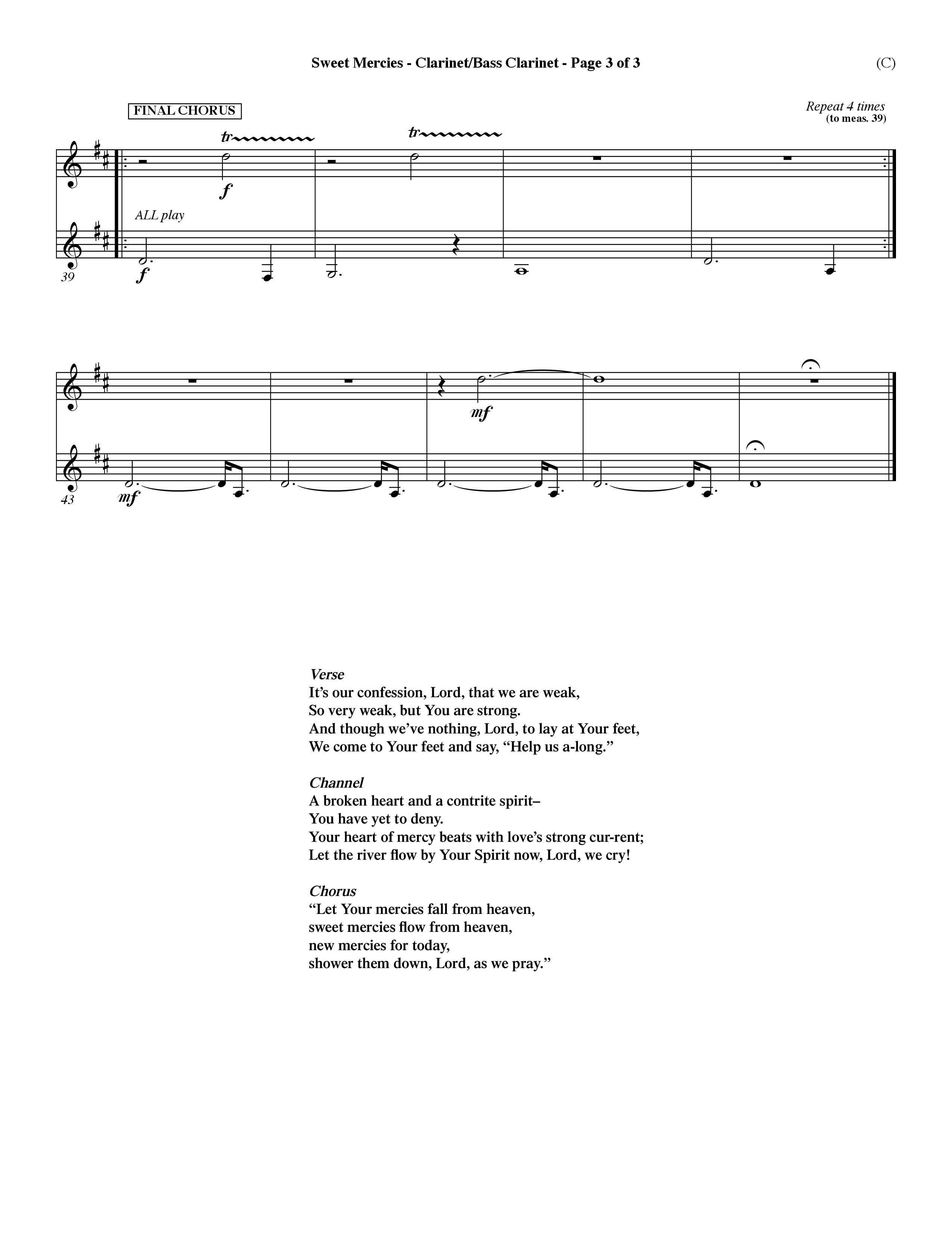 Sweet Mercies (Choral Anthem SATB) Clarinet (Word Music Choral / Orch. Dave Williamson)
