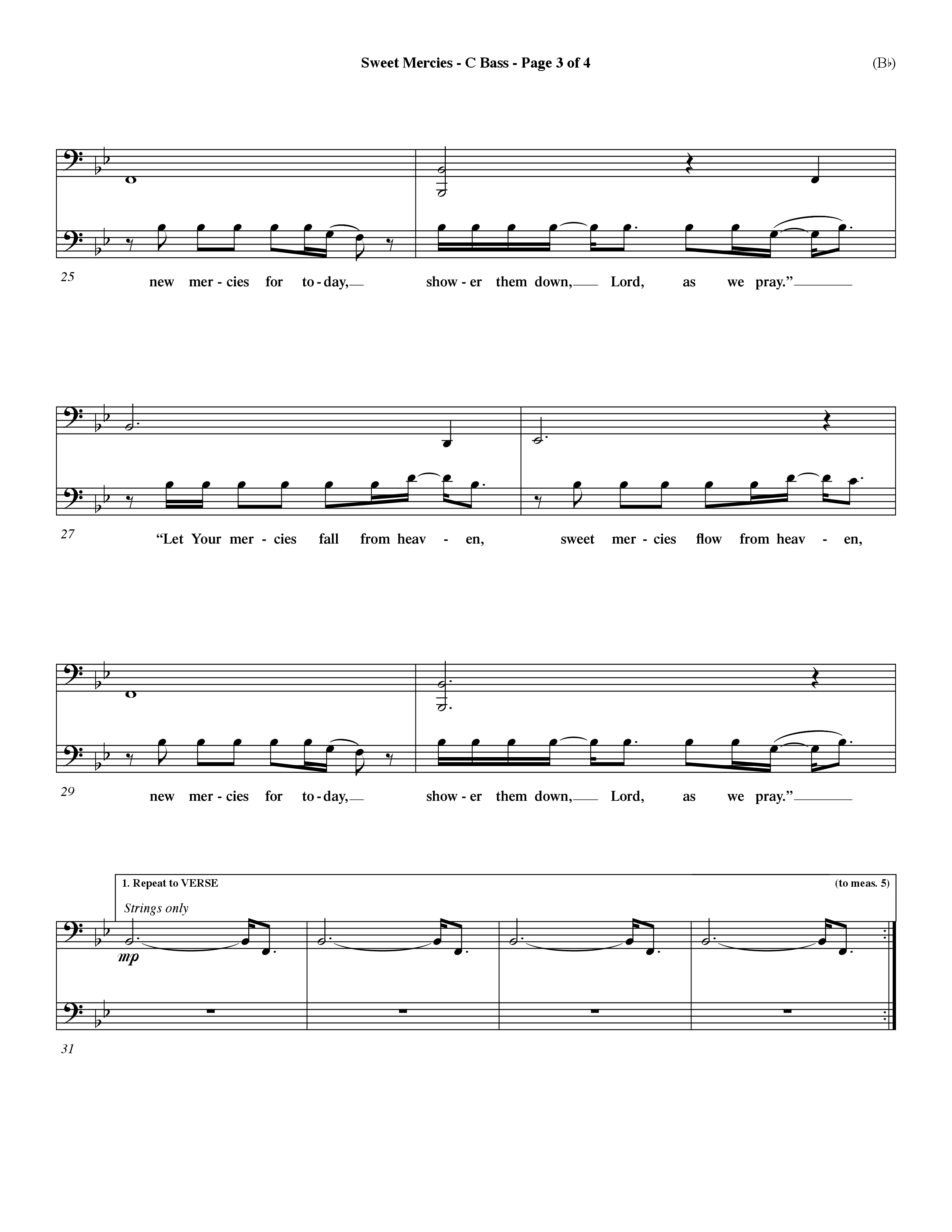 Sweet Mercies (Choral Anthem SATB) Contrabass (Word Music Choral / Orch. Dave Williamson)
