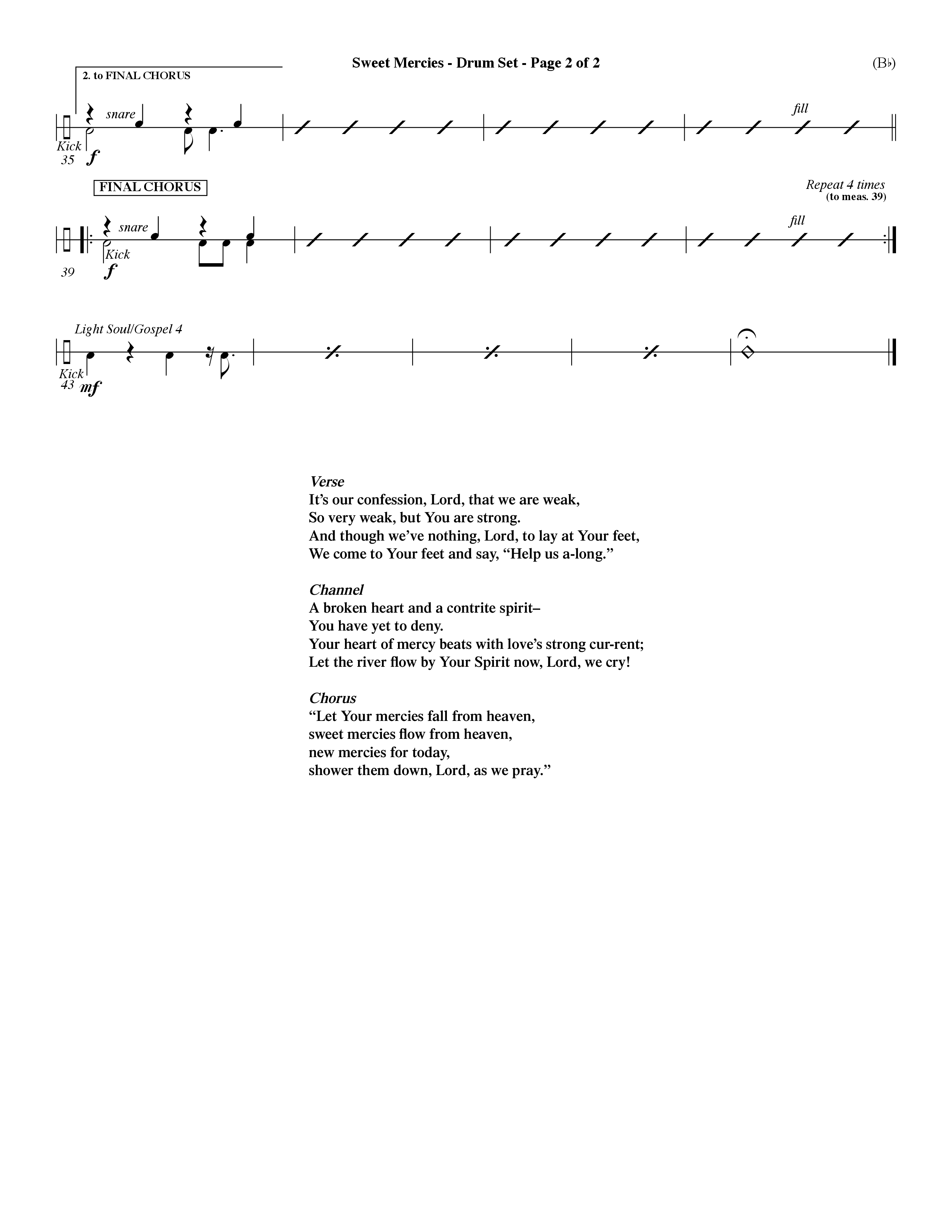 Sweet Mercies (Choral Anthem SATB) Drum Set (Word Music Choral / Orch. Dave Williamson)