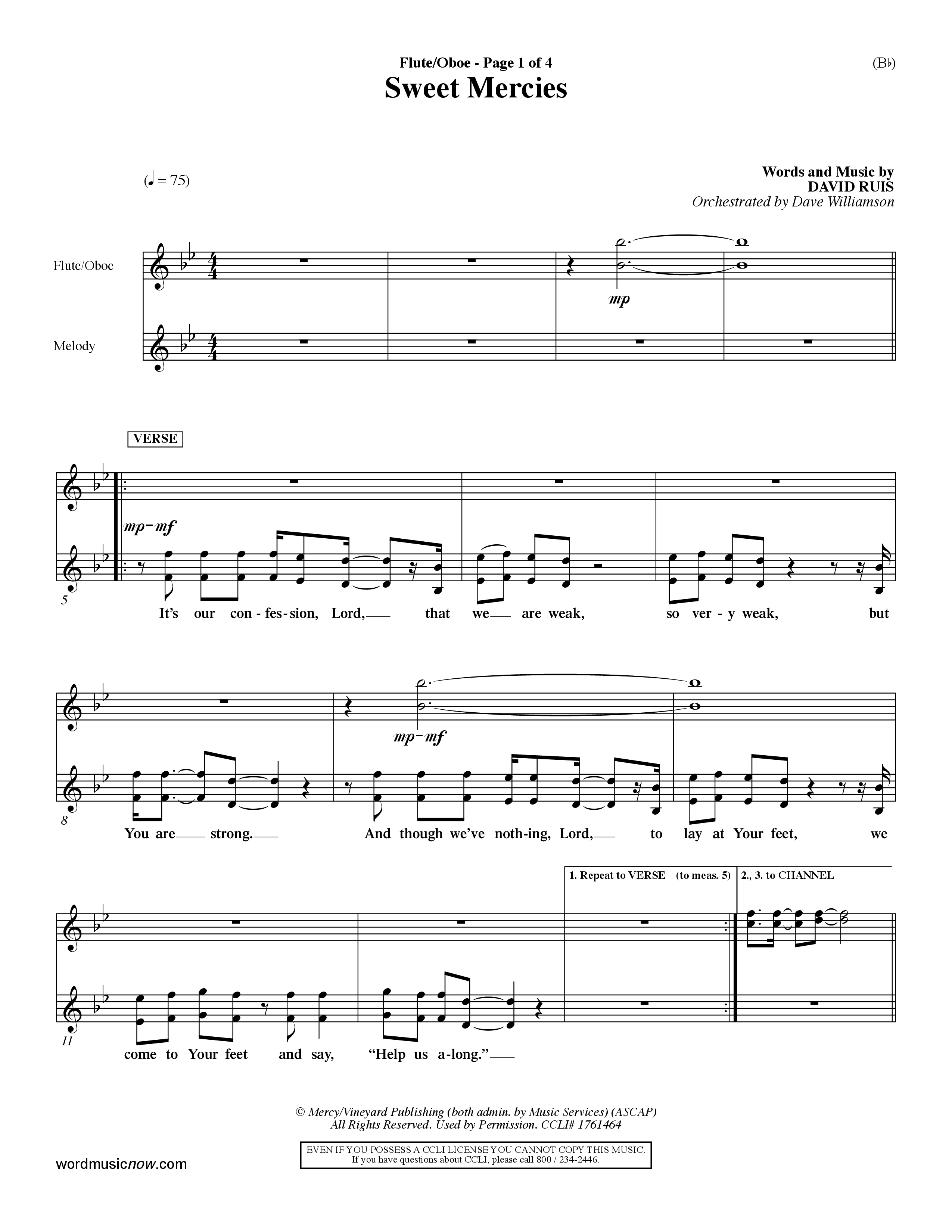 Sweet Mercies (Choral Anthem SATB) Flute/Oboe (Word Music Choral / Orch. Dave Williamson)