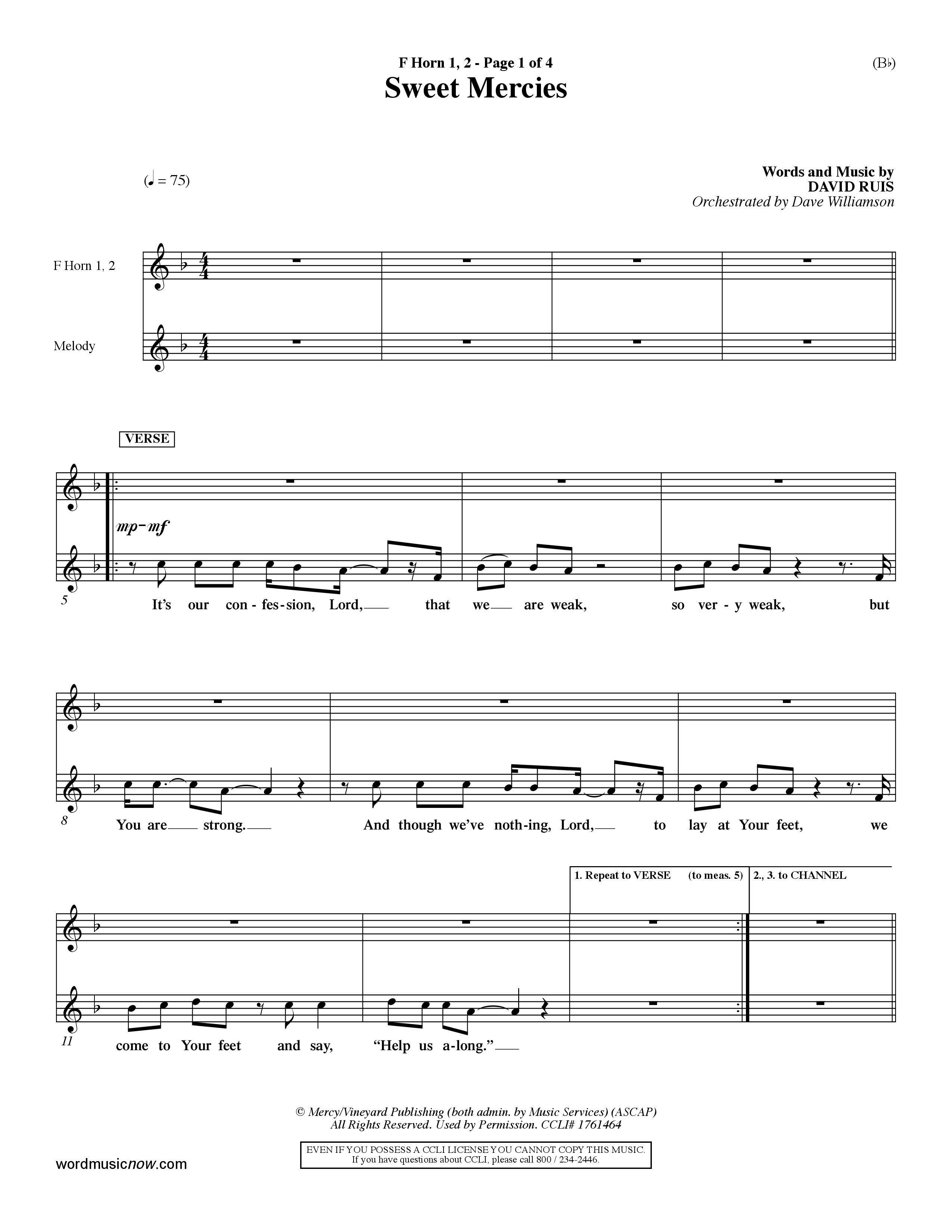 Sweet Mercies (Choral Anthem SATB) French Horn (Word Music Choral / Orch. Dave Williamson)