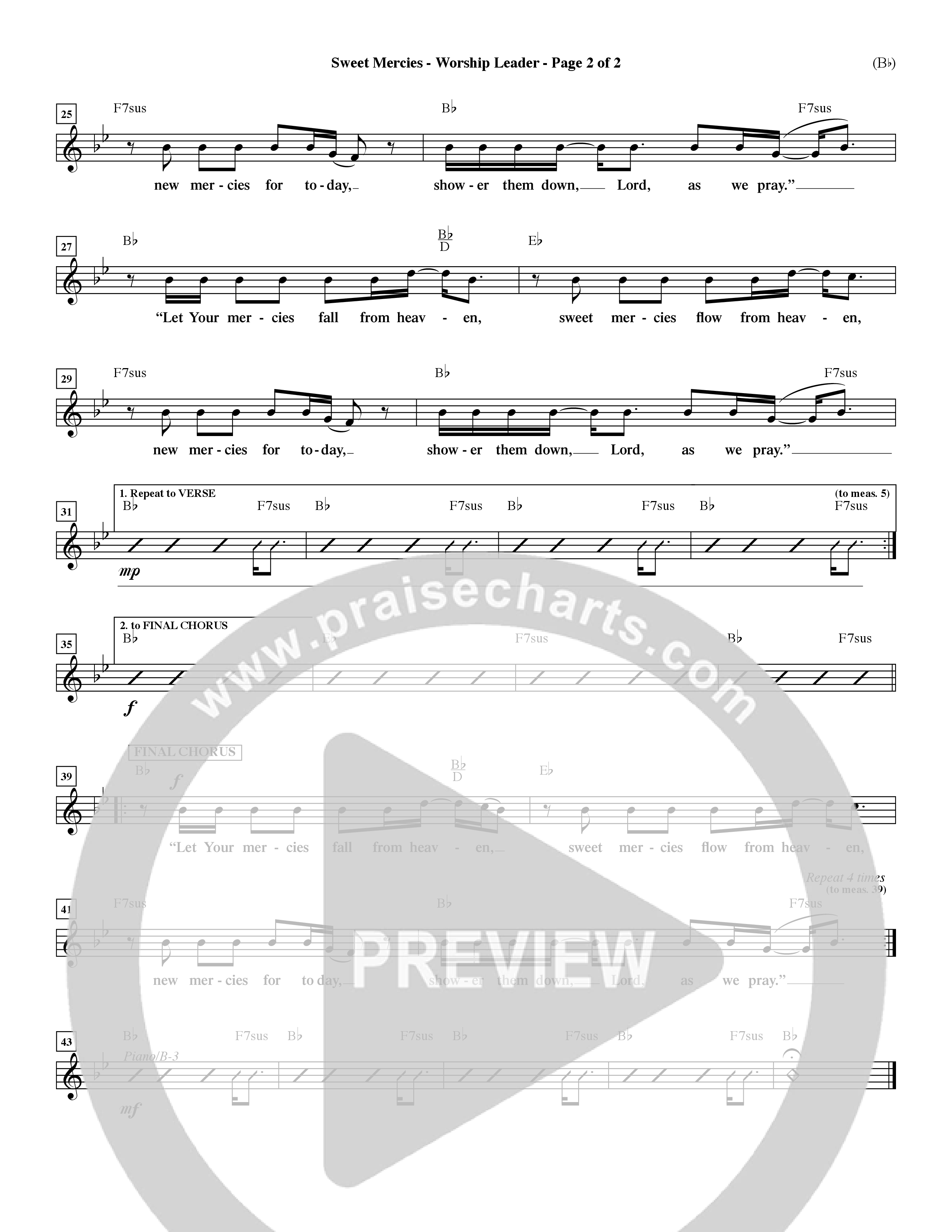 Sweet Mercies (Choral Anthem SATB) Lead Sheet (Mel) (Word Music Choral / Orch. Dave Williamson)