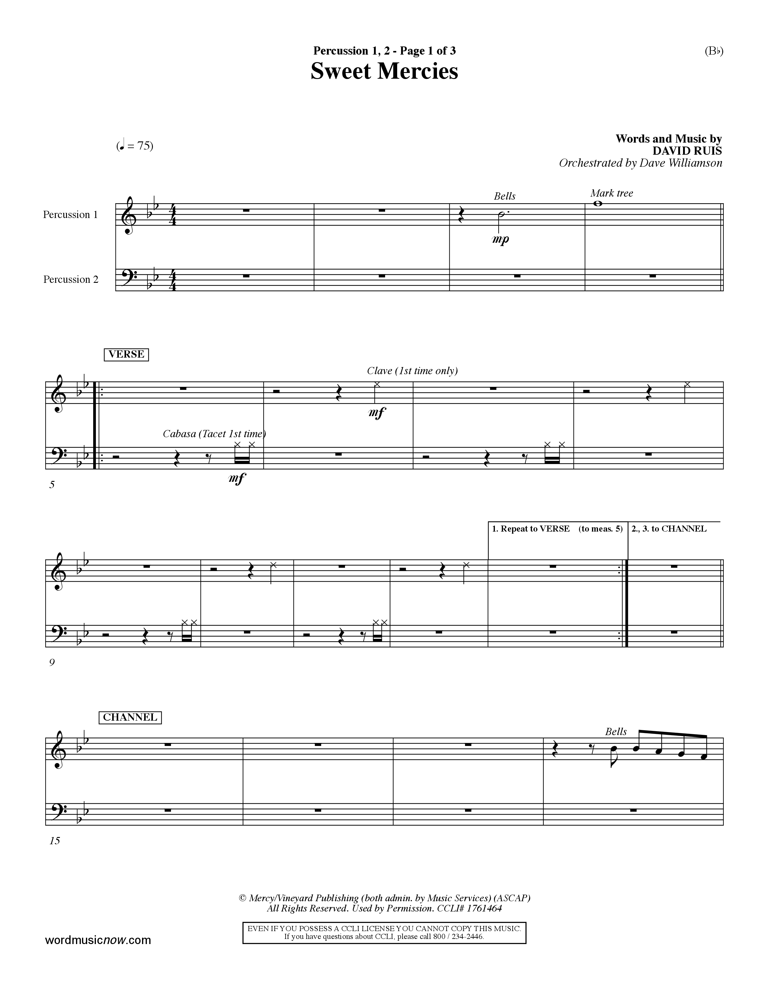 Sweet Mercies (Choral Anthem SATB) Percussion 1/2 (Word Music Choral / Orch. Dave Williamson)