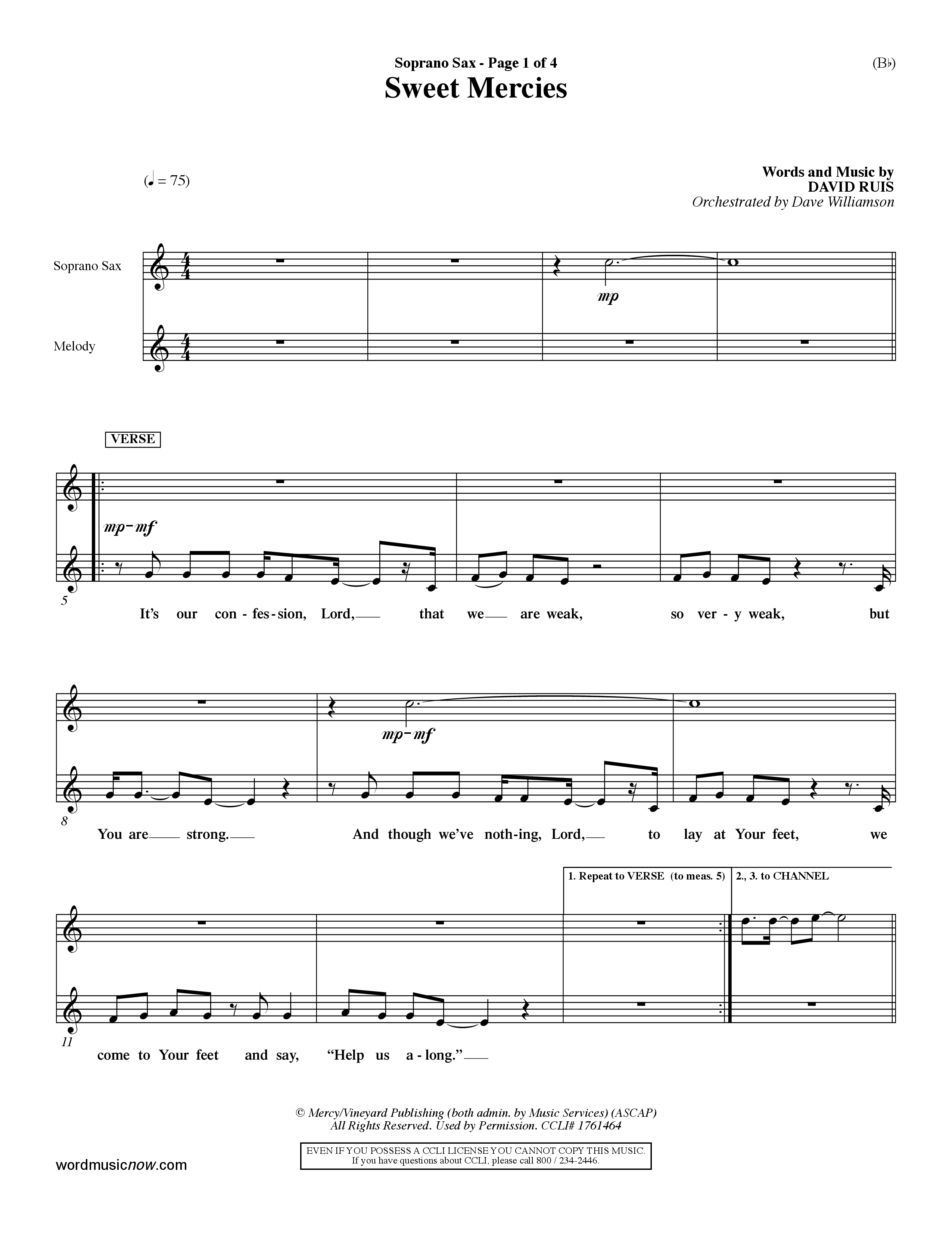 Sweet Mercies (Choral Anthem SATB) Saxophone (Word Music Choral / Orch. Dave Williamson)
