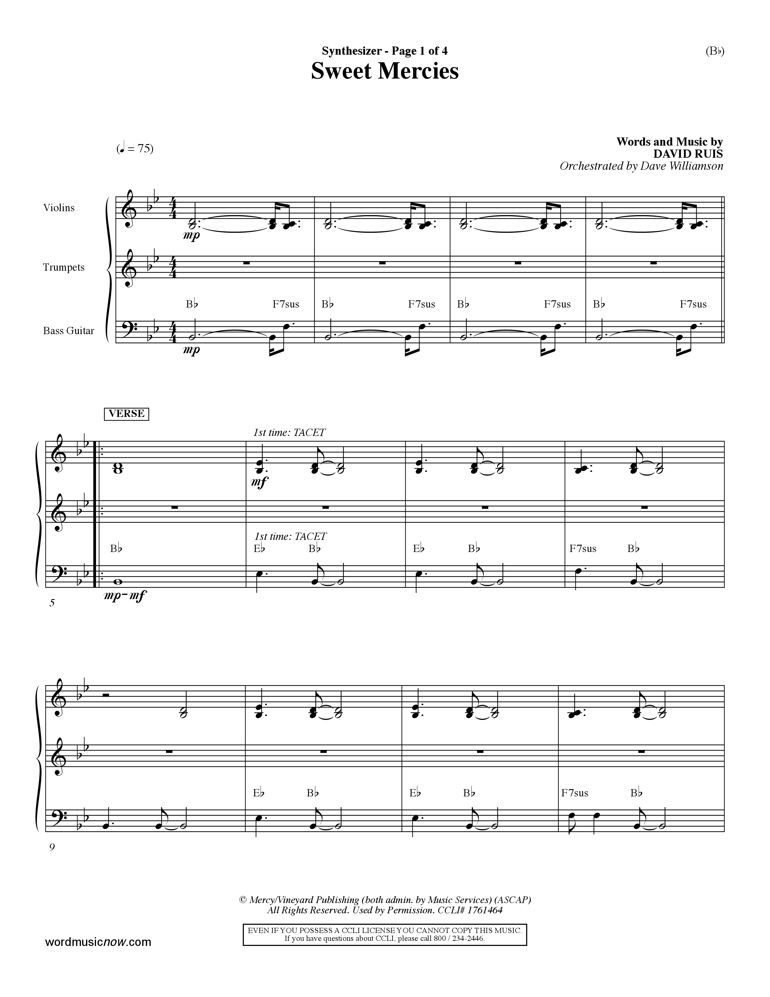 Sweet Mercies (Choral Anthem SATB) Synth (Word Music Choral / Orch. Dave Williamson)