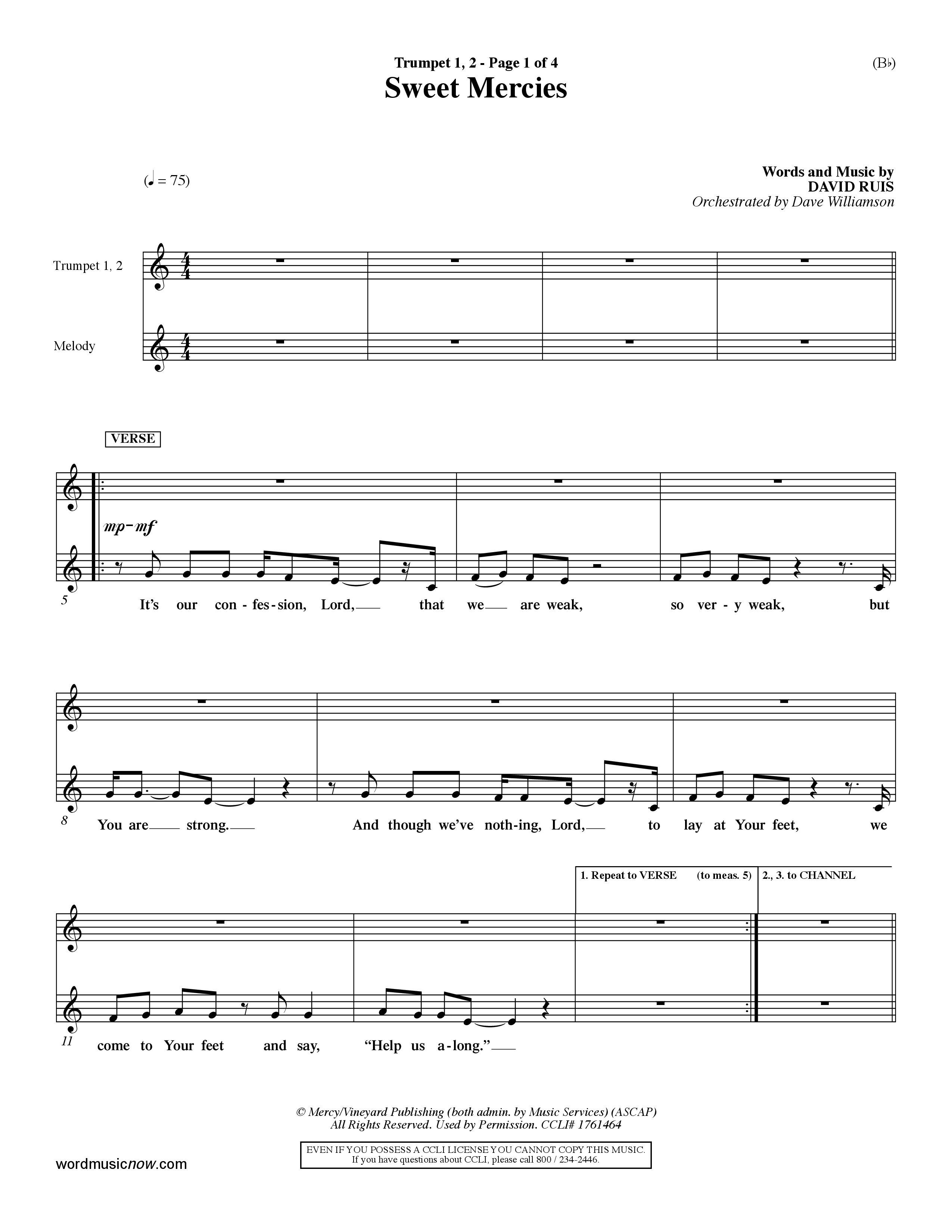 Sweet Mercies (Choral Anthem SATB) Trumpet 1,2 (Word Music Choral / Orch. Dave Williamson)