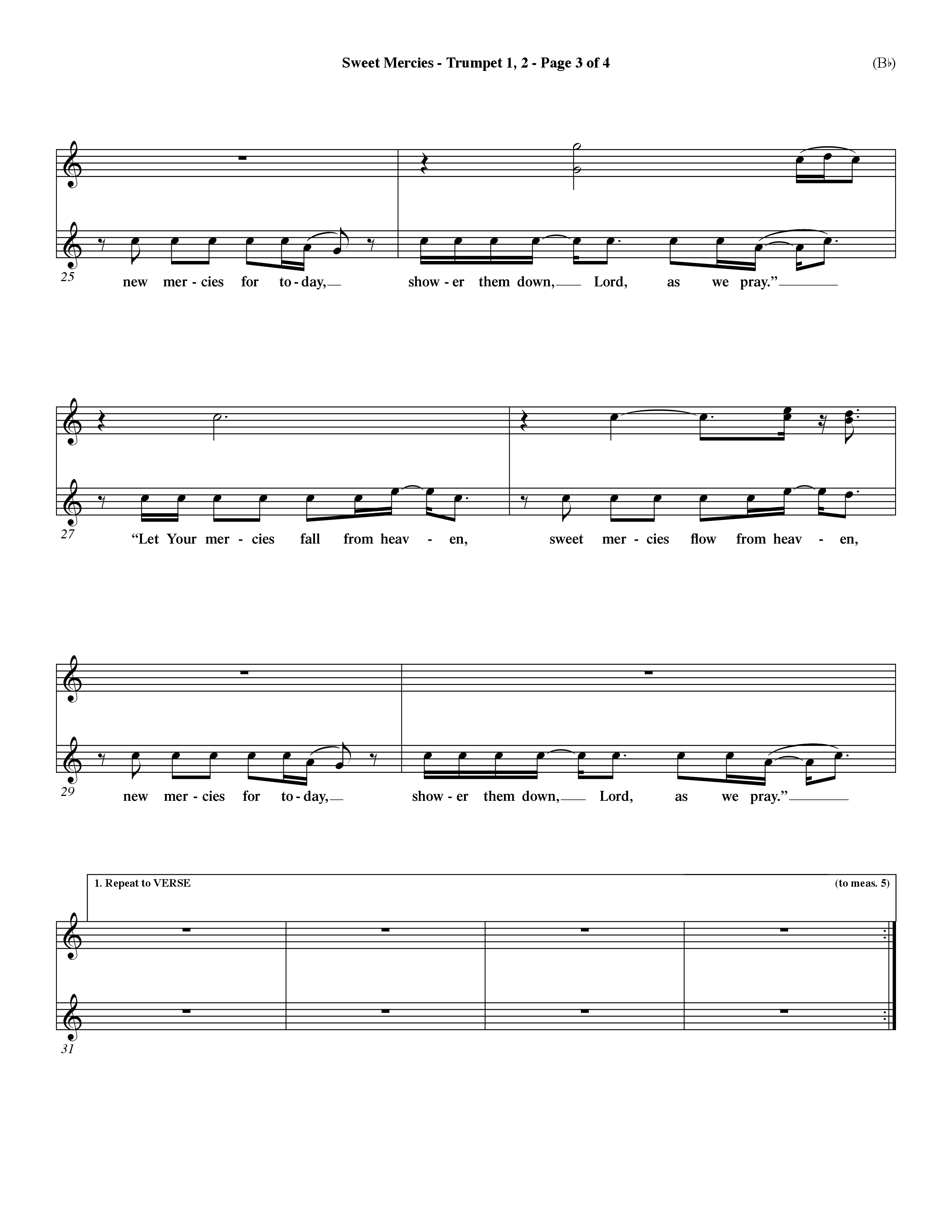 Sweet Mercies (Choral Anthem SATB) Trumpet 1,2 (Word Music Choral / Orch. Dave Williamson)