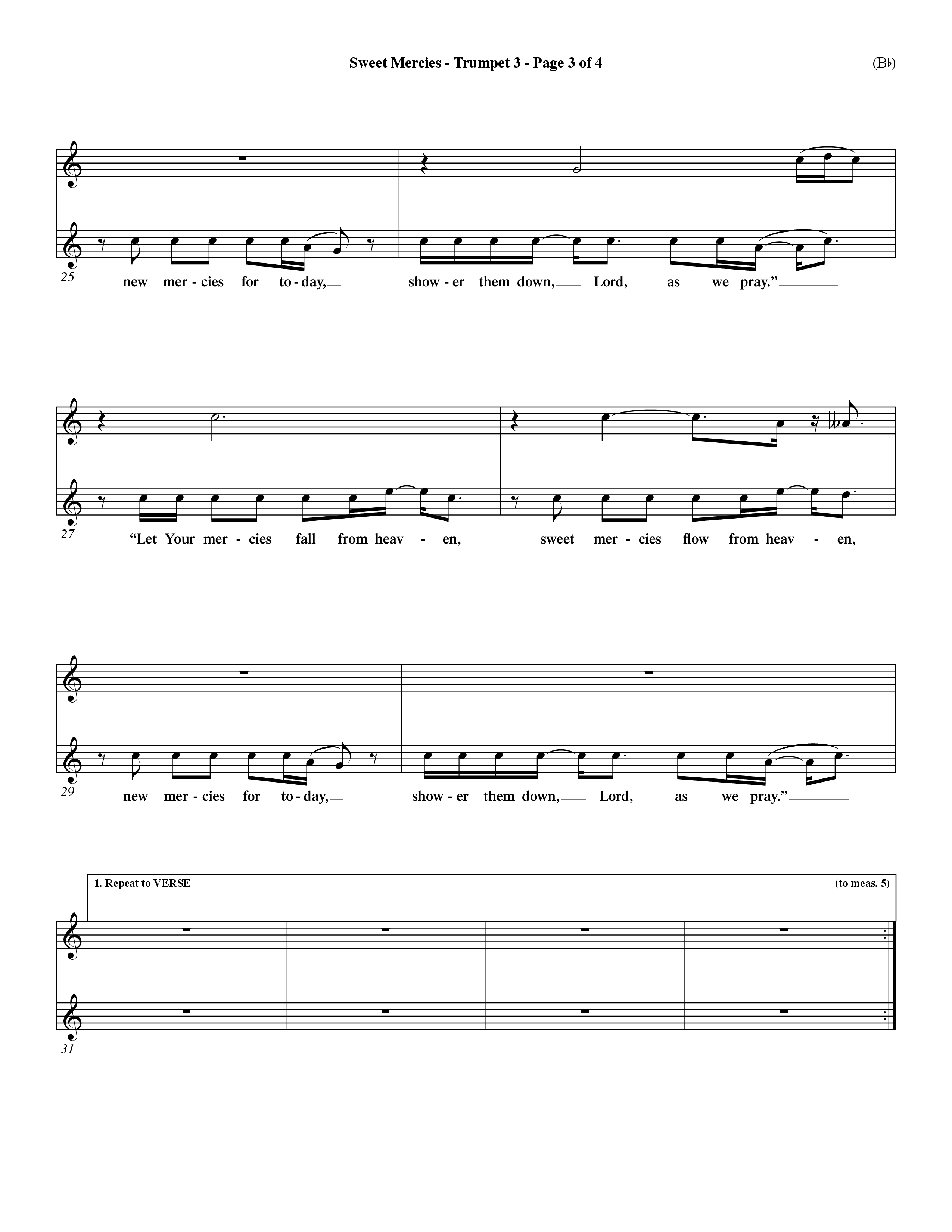 Sweet Mercies (Choral Anthem SATB) Trumpet 3 (Word Music Choral / Orch. Dave Williamson)