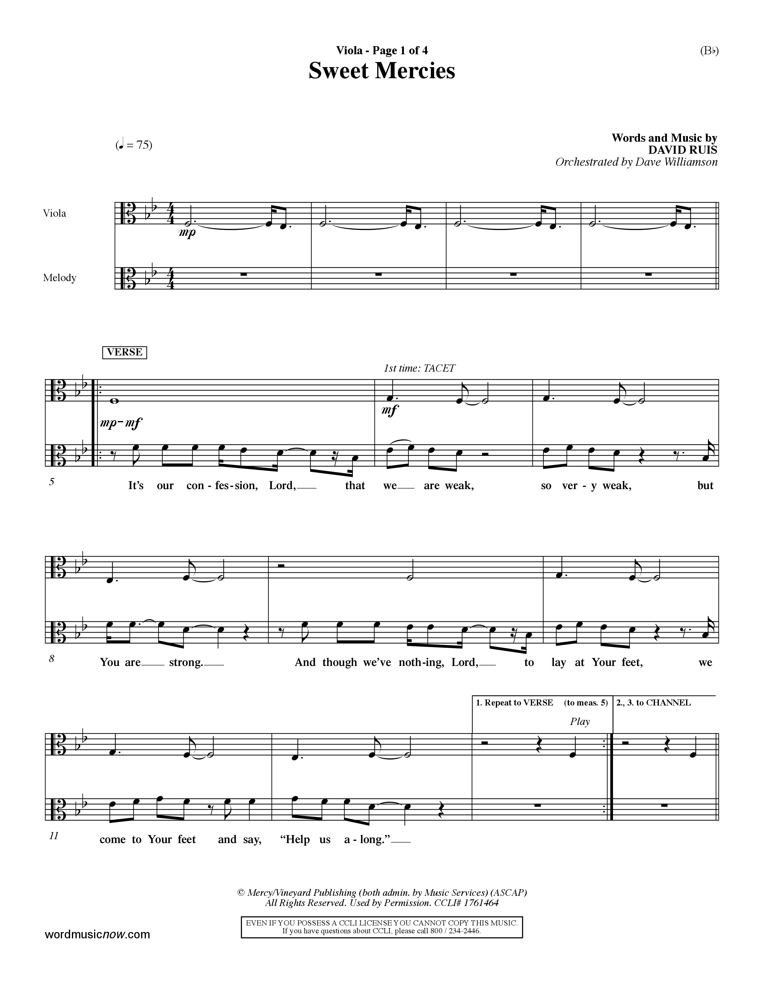 Sweet Mercies (Choral Anthem SATB) Viola (Word Music Choral / Orch. Dave Williamson)