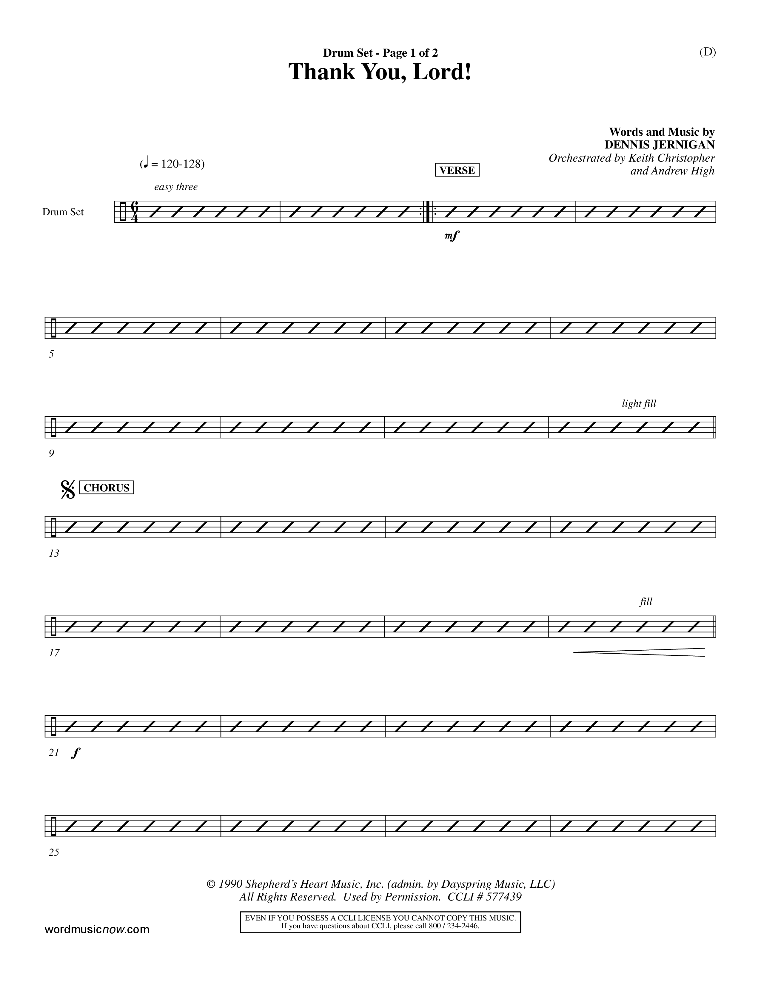 Thank You Lord (Choral Anthem SATB) Drum Set (Word Music Choral / Orch. Keith Christopher / Orch. Andrew High)
