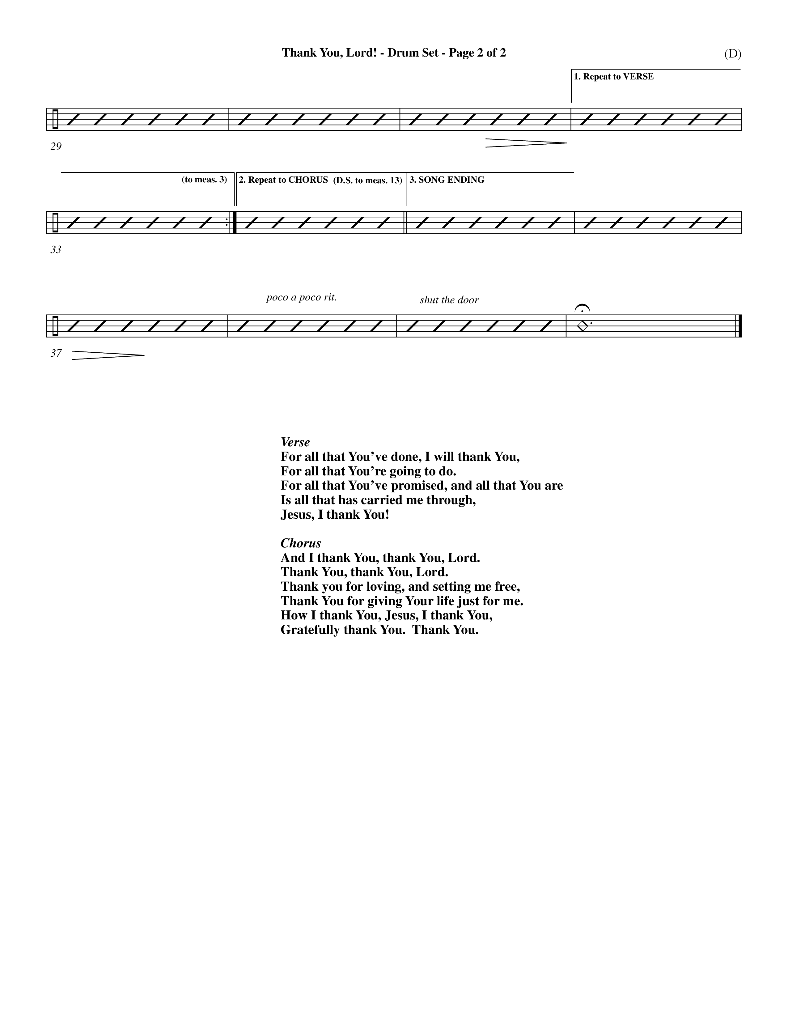 Thank You Lord (Choral Anthem SATB) Drum Set (Word Music Choral / Orch. Keith Christopher / Orch. Andrew High)