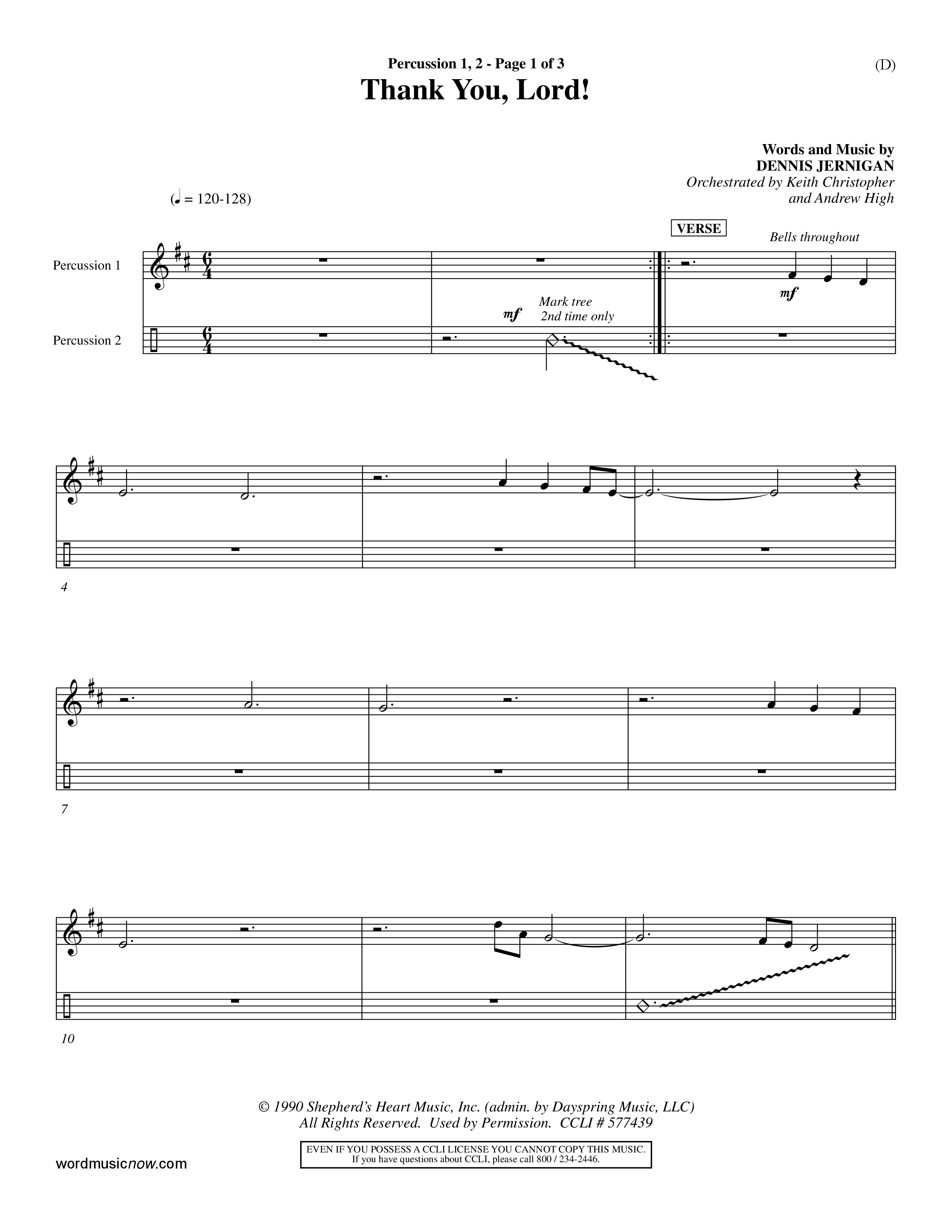 Thank You Lord (Choral Anthem SATB) Percussion 1/2 (Word Music Choral / Orch. Keith Christopher / Orch. Andrew High)