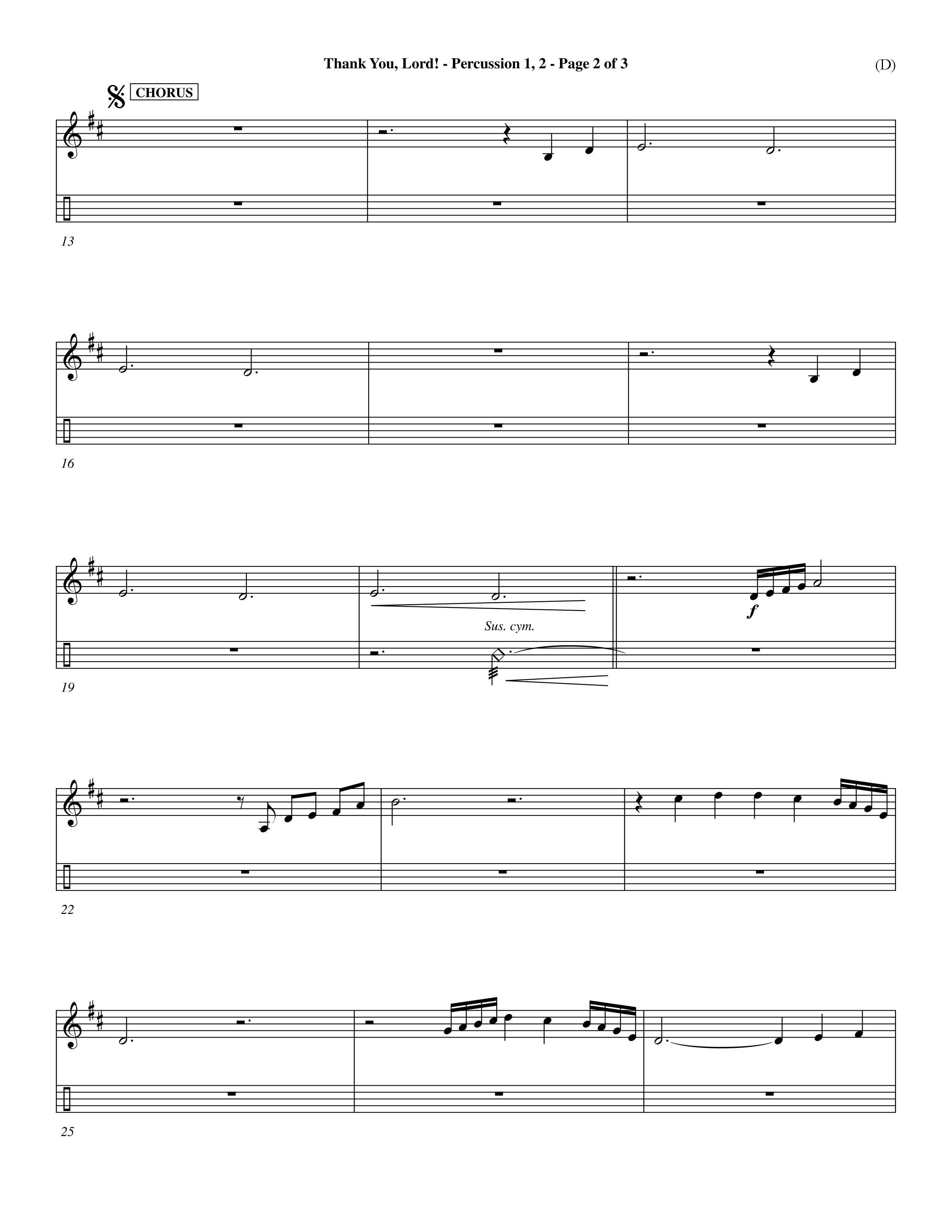 Thank You Lord (Choral Anthem SATB) Percussion 1/2 (Word Music Choral / Orch. Keith Christopher / Orch. Andrew High)