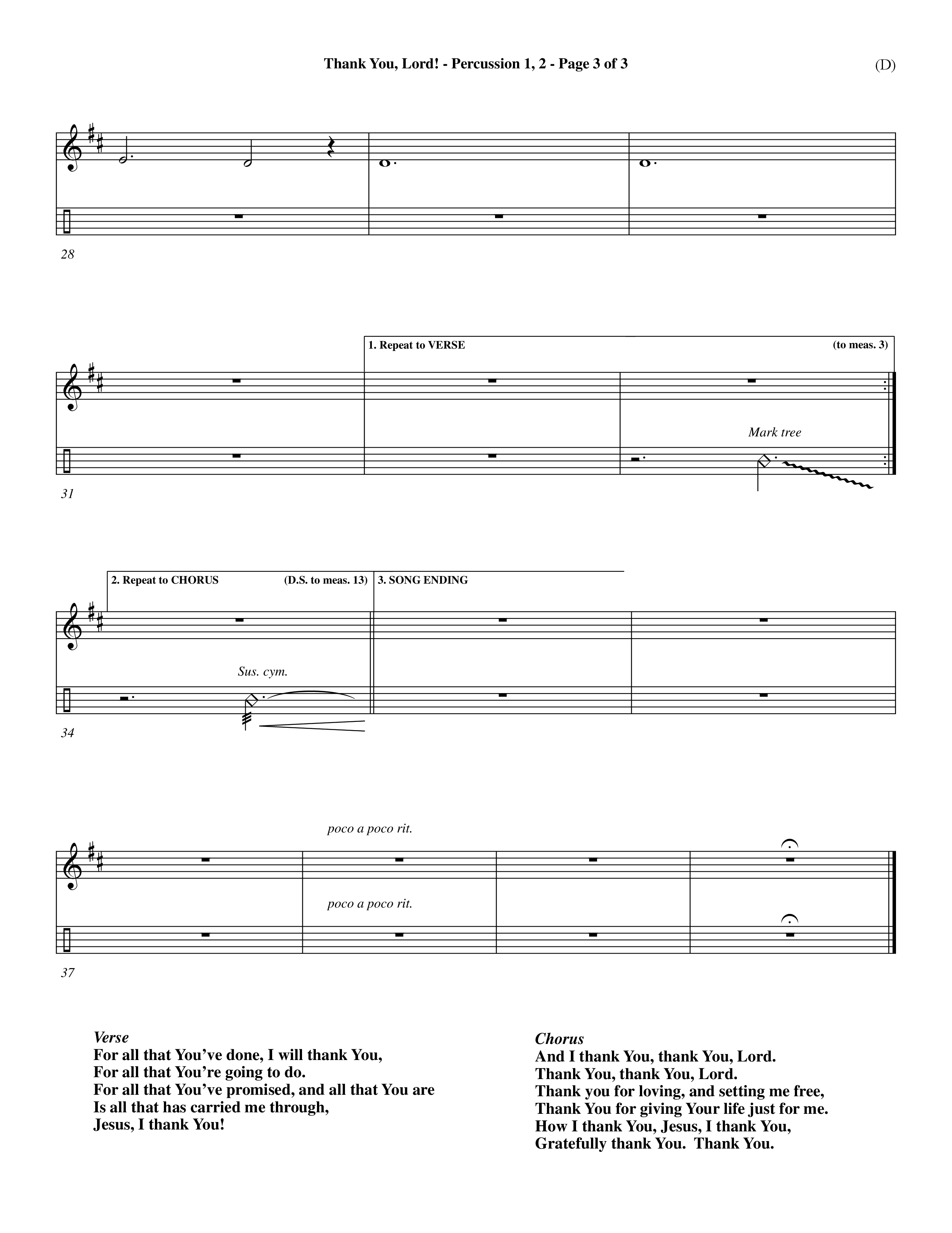 Thank You Lord (Choral Anthem SATB) Percussion 1/2 (Word Music Choral / Orch. Keith Christopher / Orch. Andrew High)