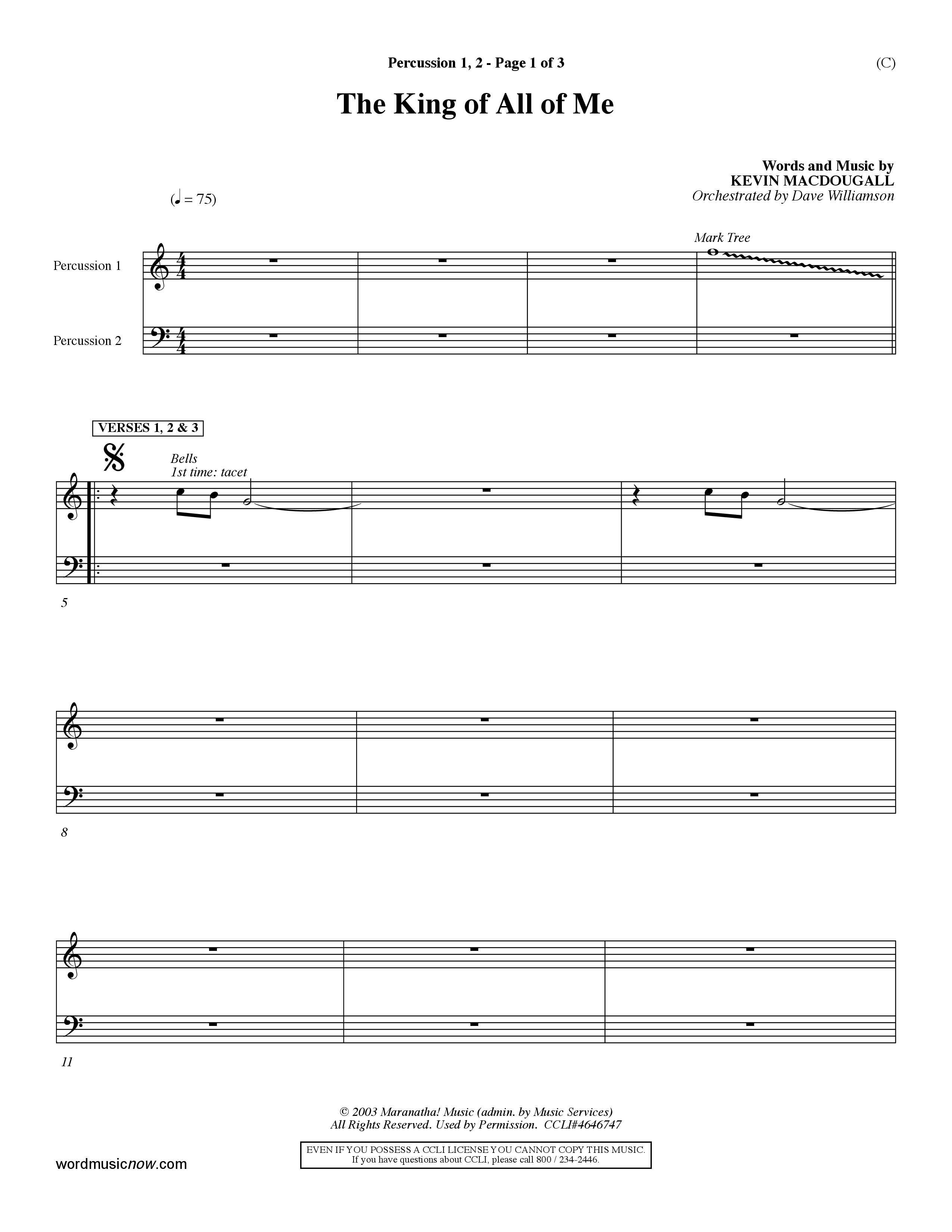 The King Of All Of Me (Choral Anthem SATB) Percussion 1/2 (Word Music Choral / Orch. Dave Williamson)